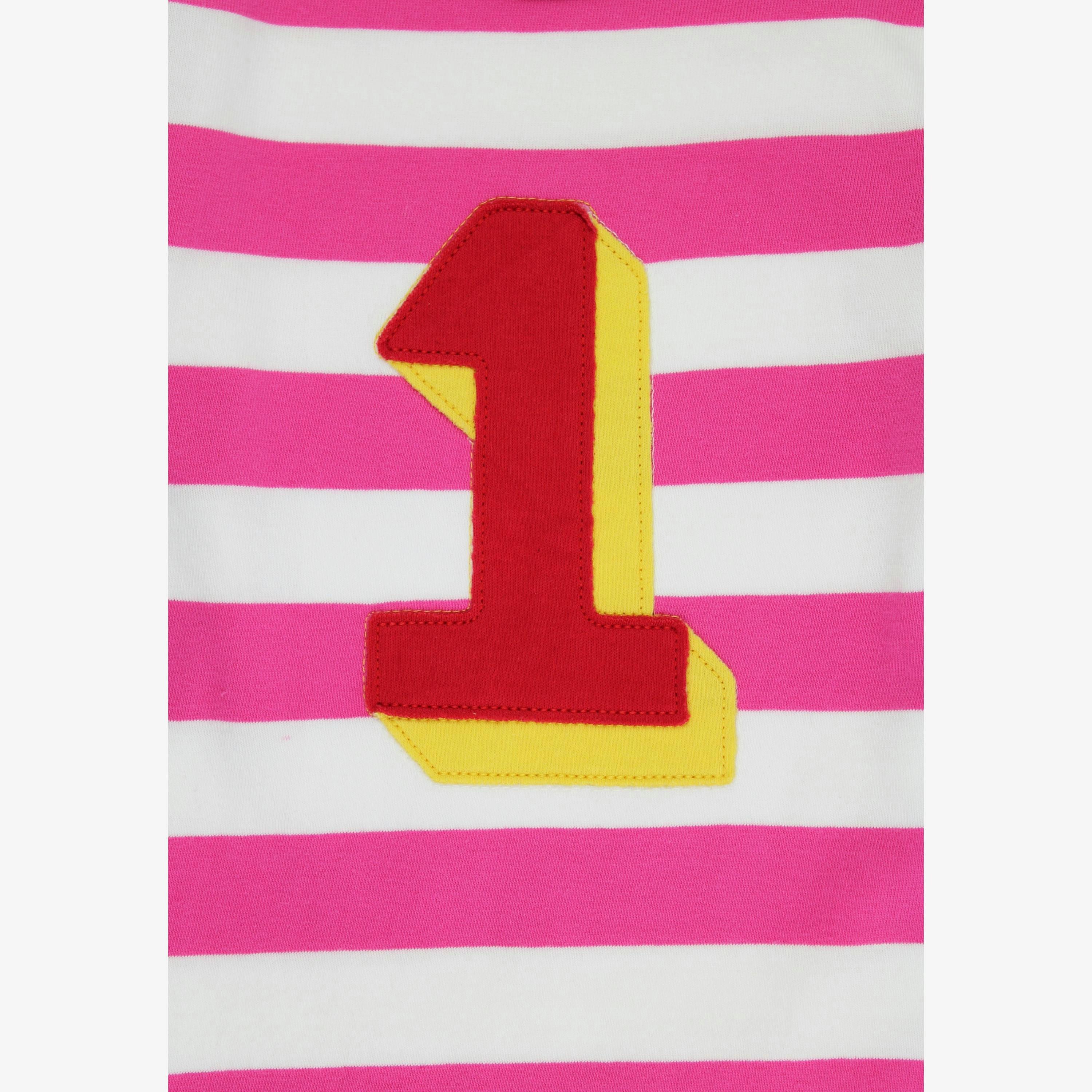 Organic One Applique Pink Stripe Long-Sleeved T-Shirt , view 2 of 3
