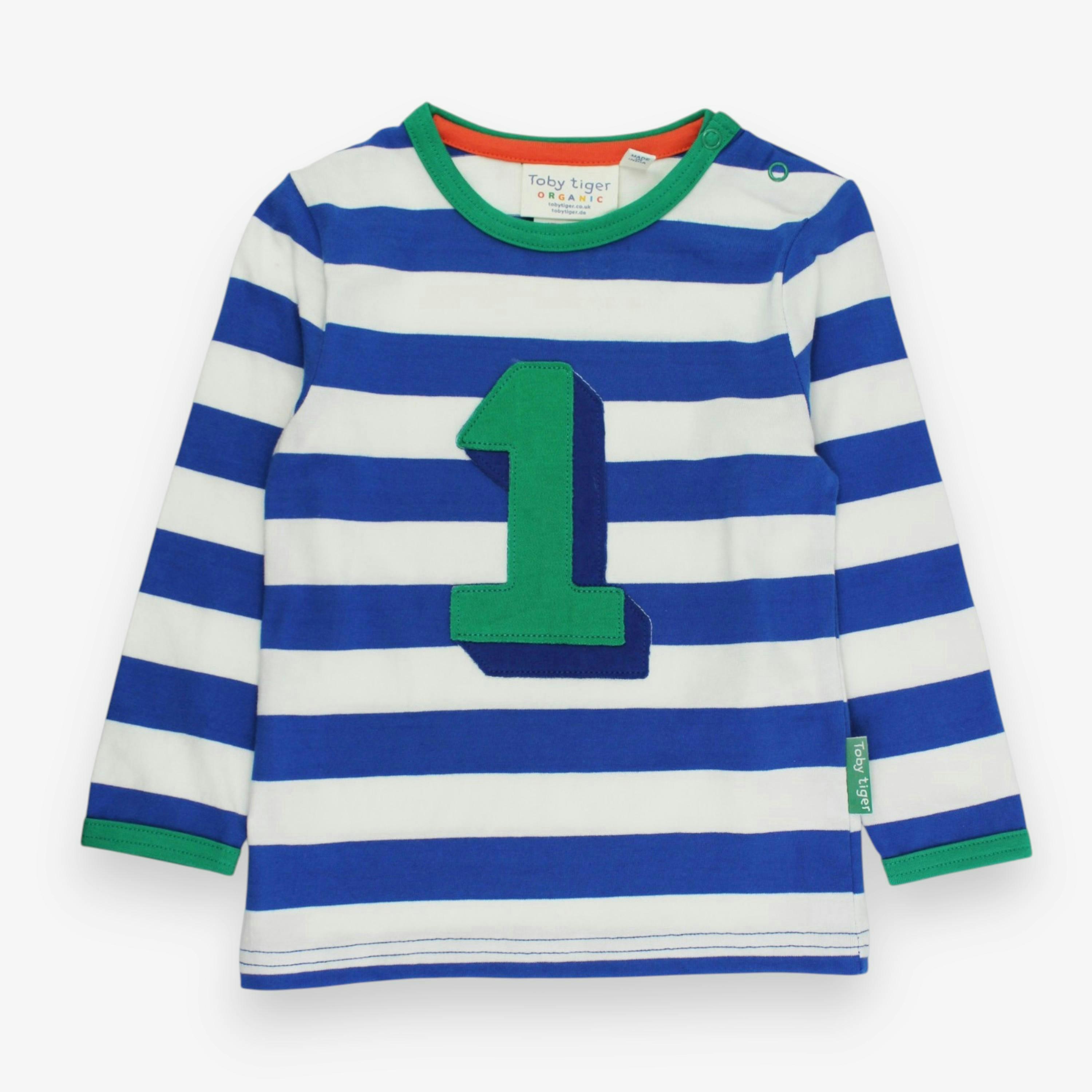 Organic One Applique Blue Stripe Long-SleevedT-Shirt , view 1 of 2