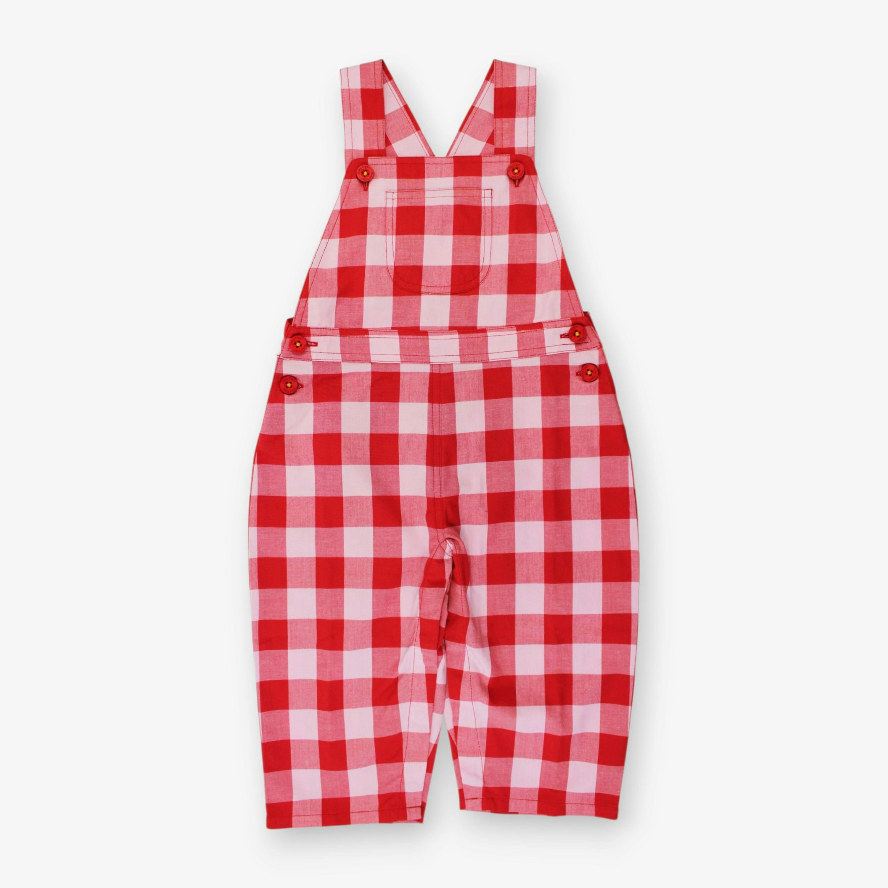 Organic Red Gingham Woven Dungarees , view 1 of 3