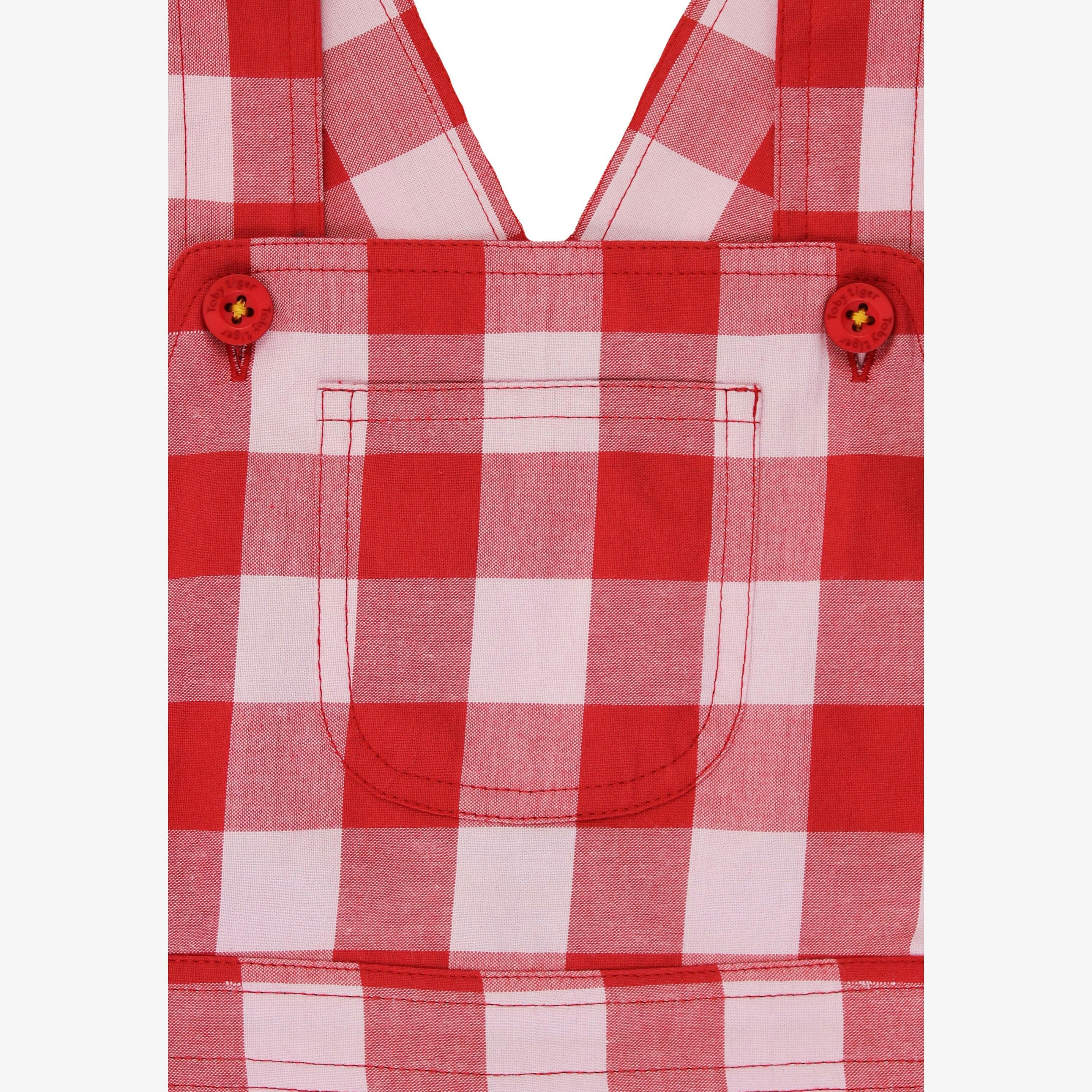 Organic Red Gingham Woven Dungarees , view 2 of 3