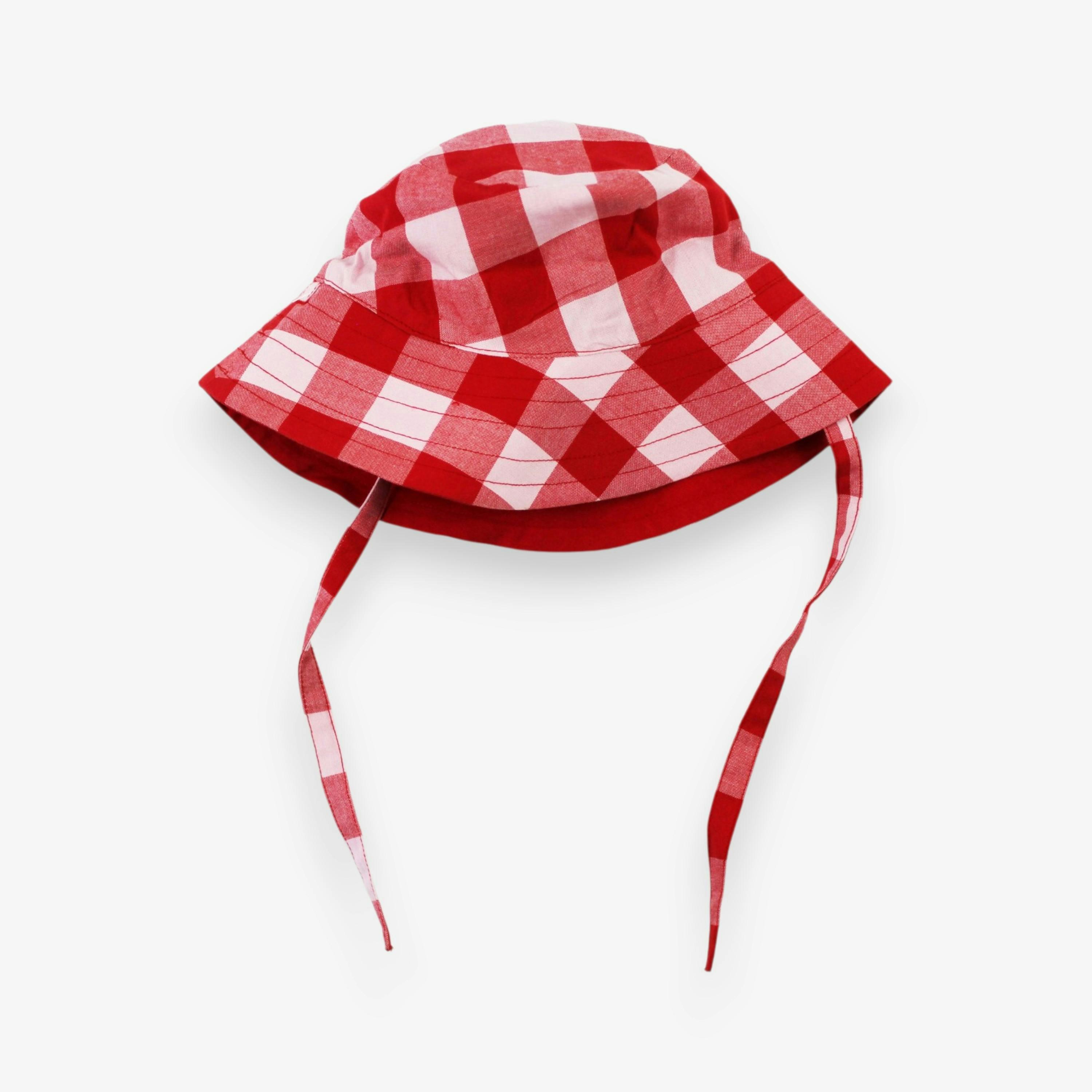 Organic Red Gingham Woven Reversible Sun Hat , view 1 of 3