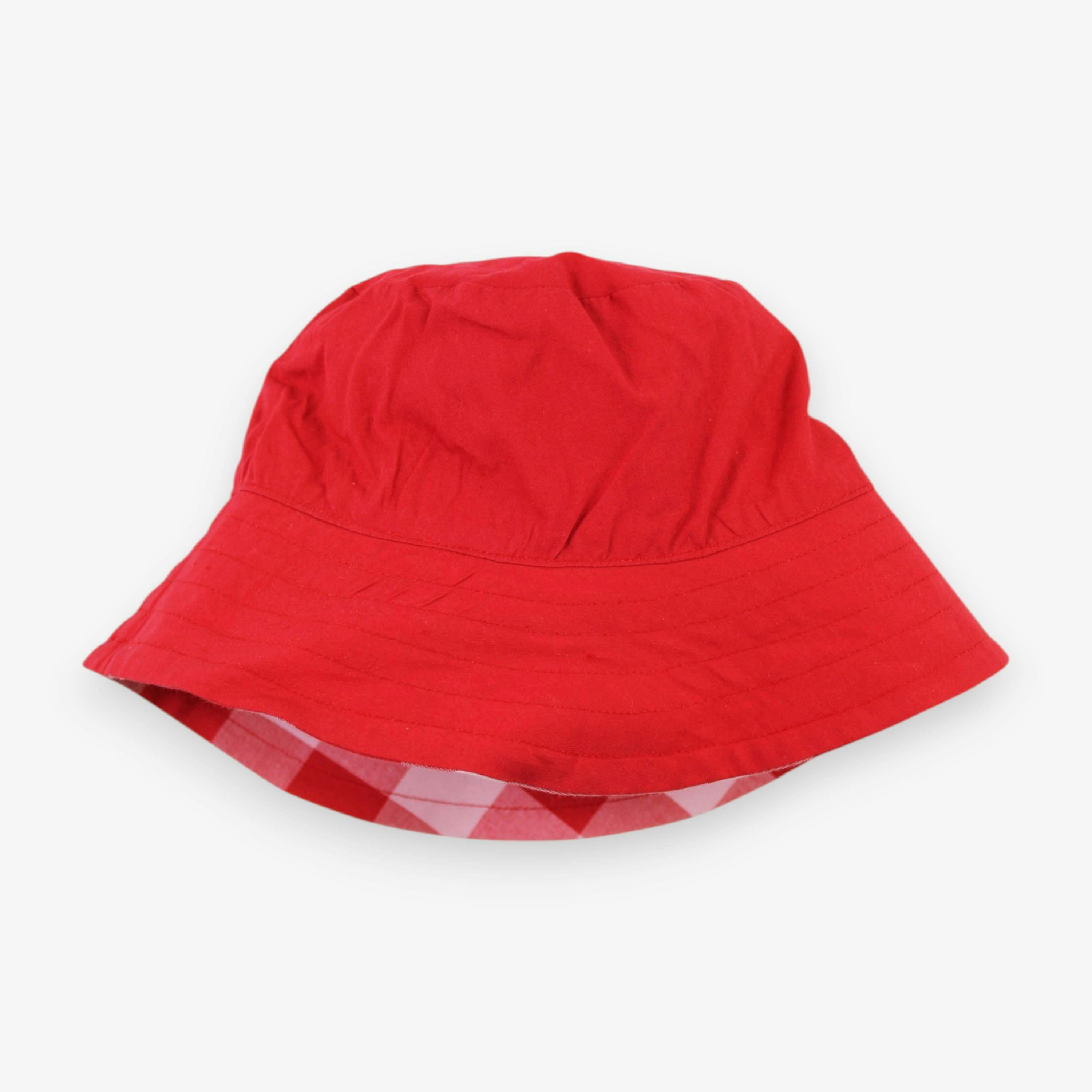 Organic Red Gingham Woven Reversible Sun Hat , view 2 of 3