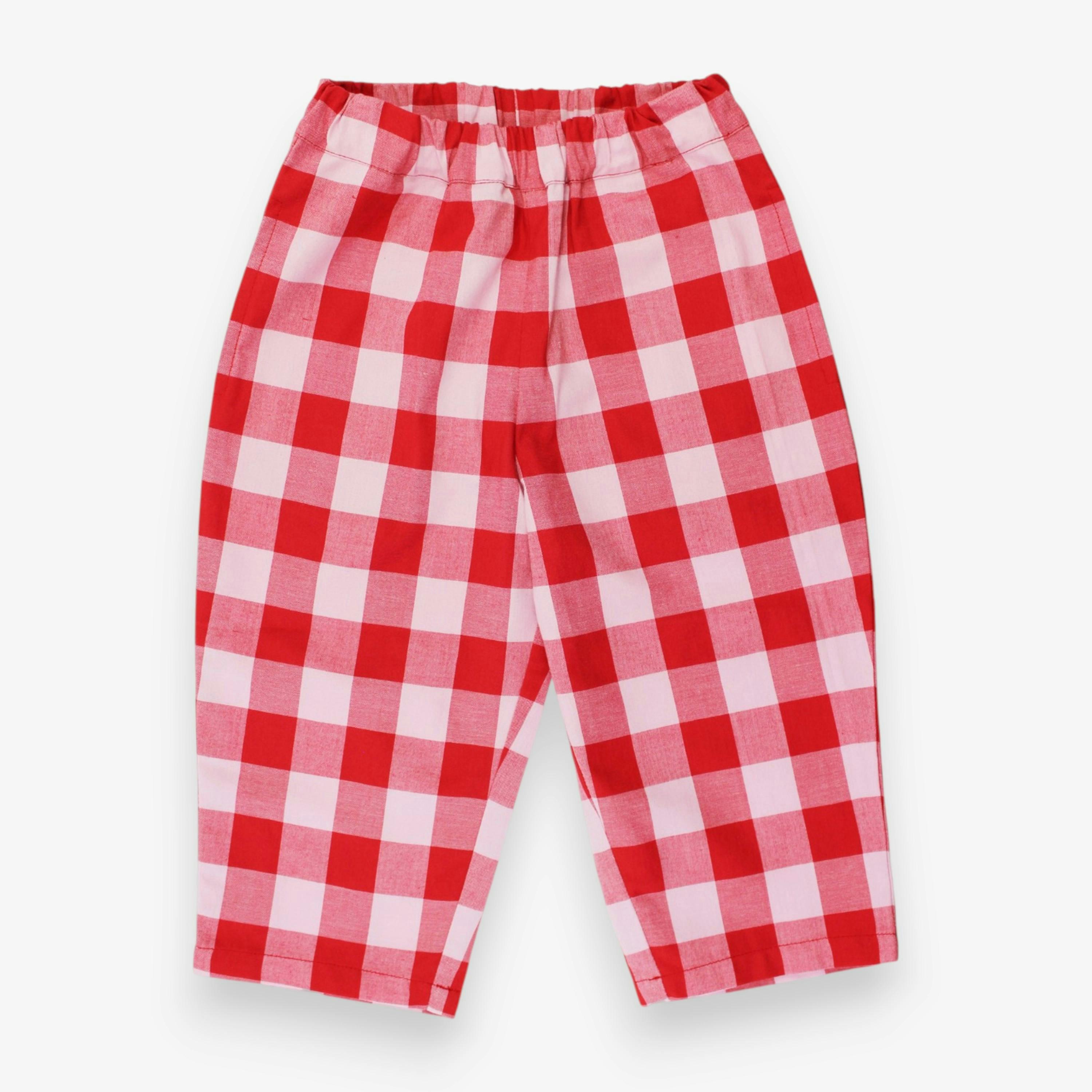 Organic Red Gingham Woven Trousers , view 1 of 1