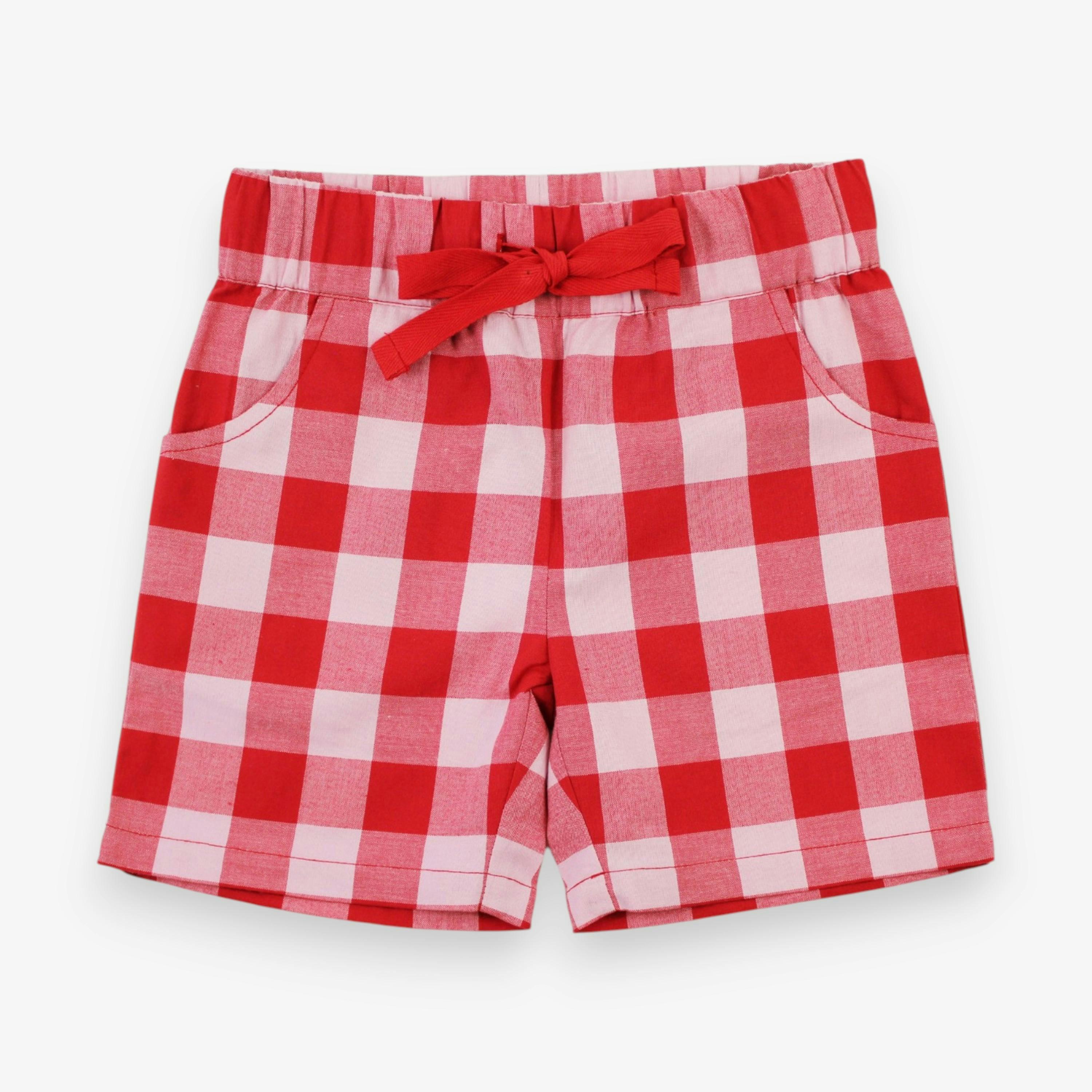 Organic Red Gingham Woven Shorts , view 1 of 3