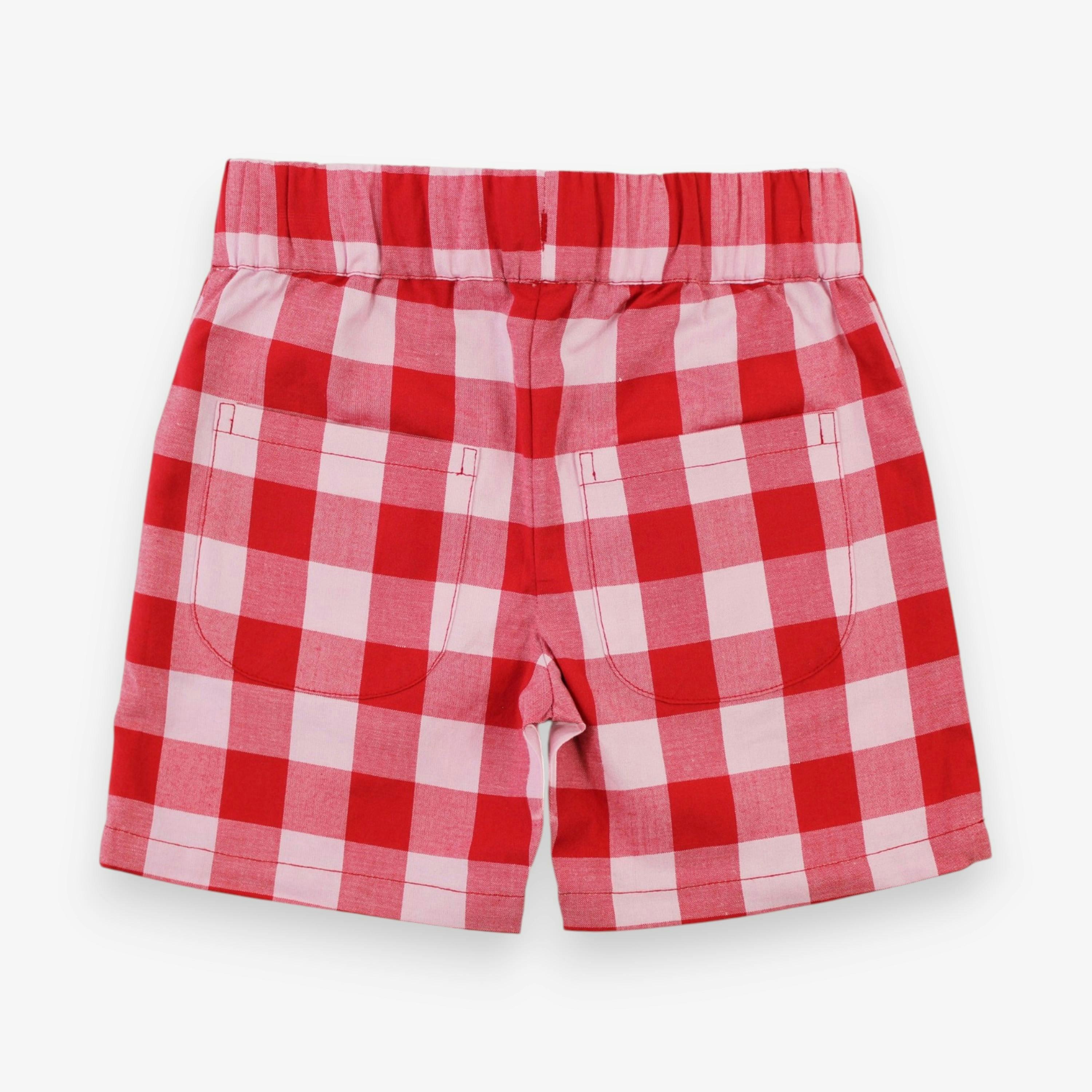 Organic Red Gingham Woven Shorts , view 3 of 3
