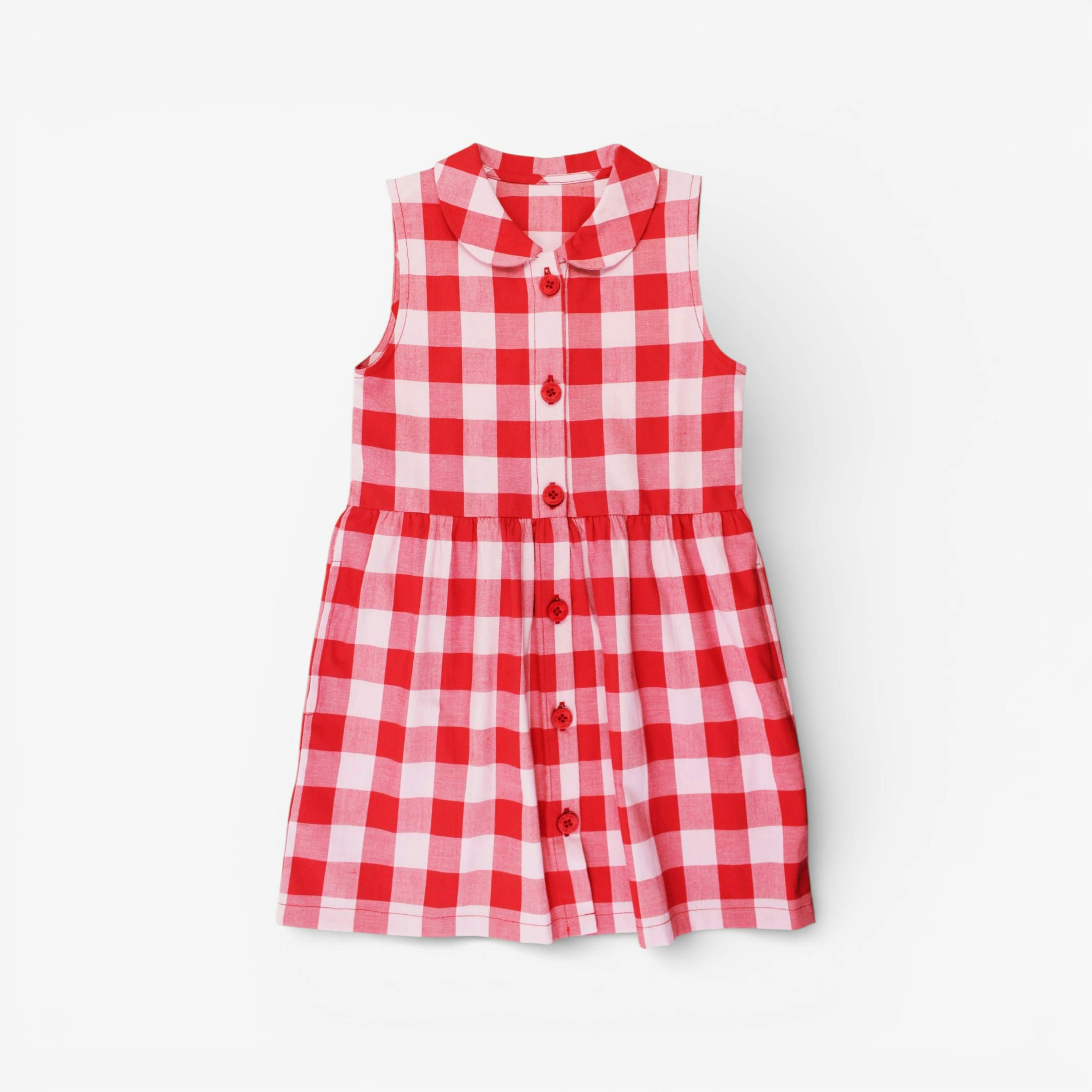 Organic Red Gingham Woven Dress , view 1 of 3