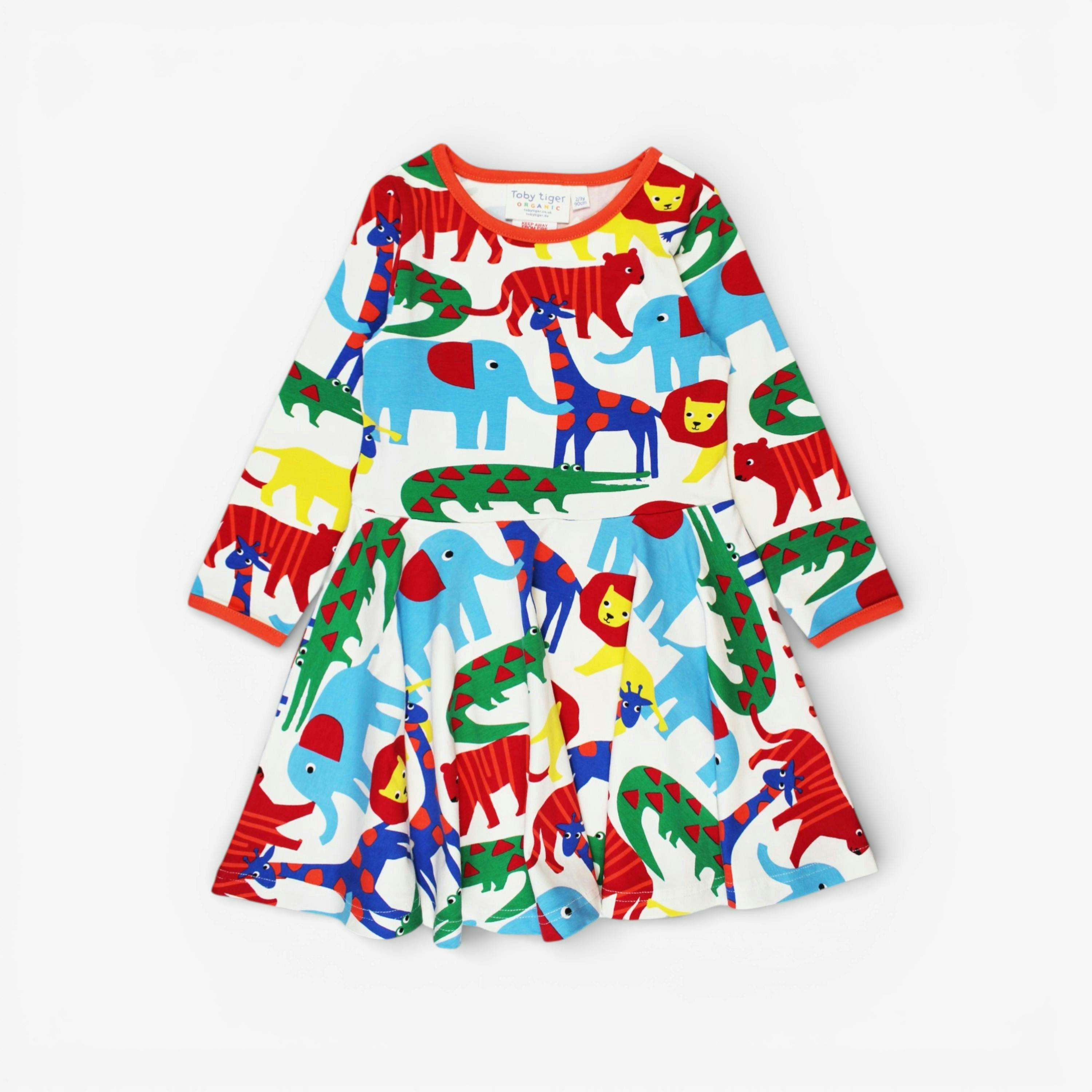 Organic Safari Print Long-Sleeved Skater Dress , view 1 of 3