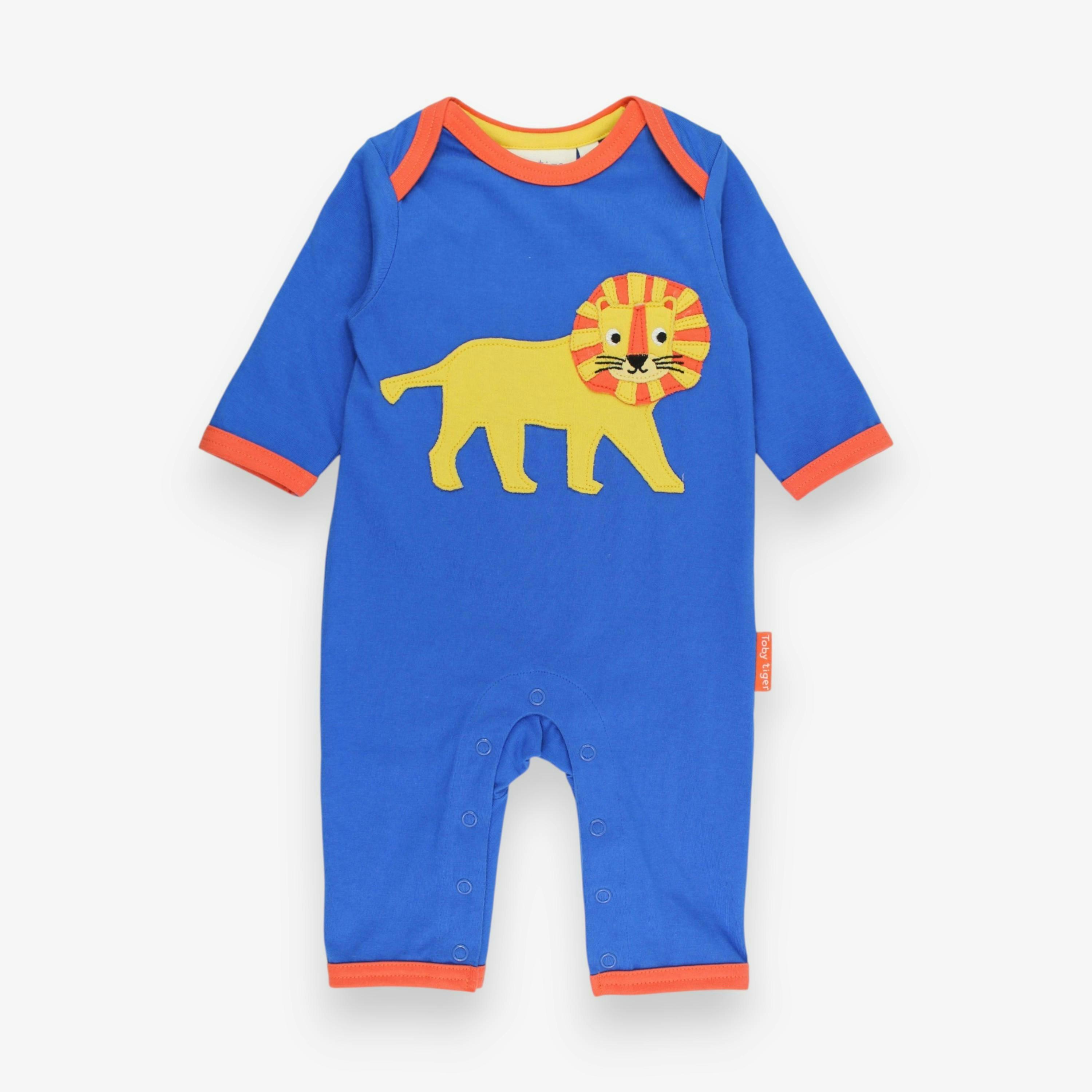 Organic Lion Applique Blue Sleepsuit , view 1 of 3