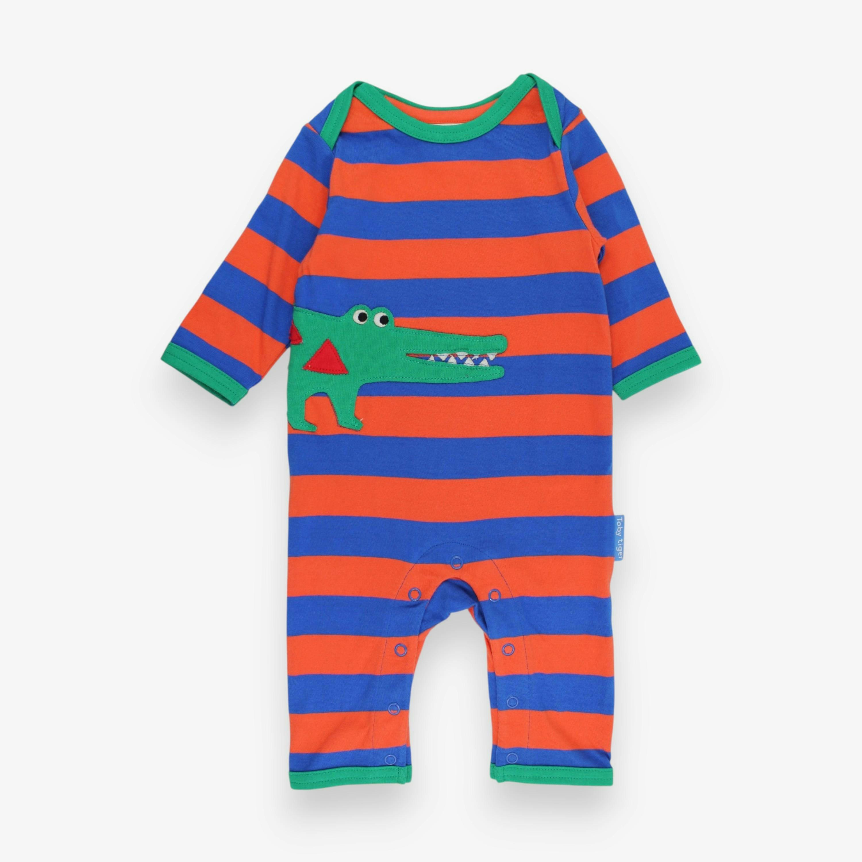 Organic Crocodile Applique Striped Sleepsuit , view 1 of 3