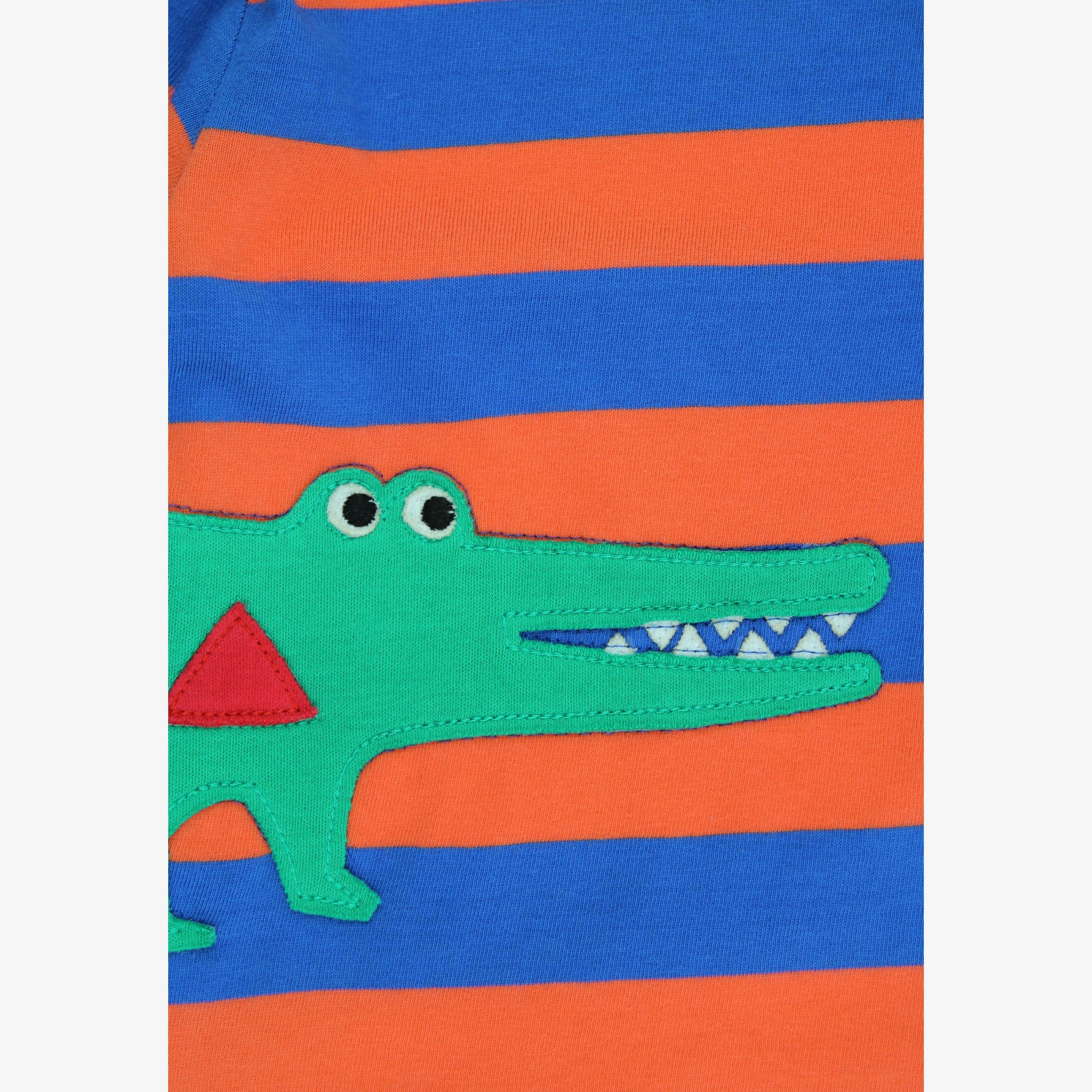 Organic Crocodile Applique Striped Sleepsuit , view 2 of 3