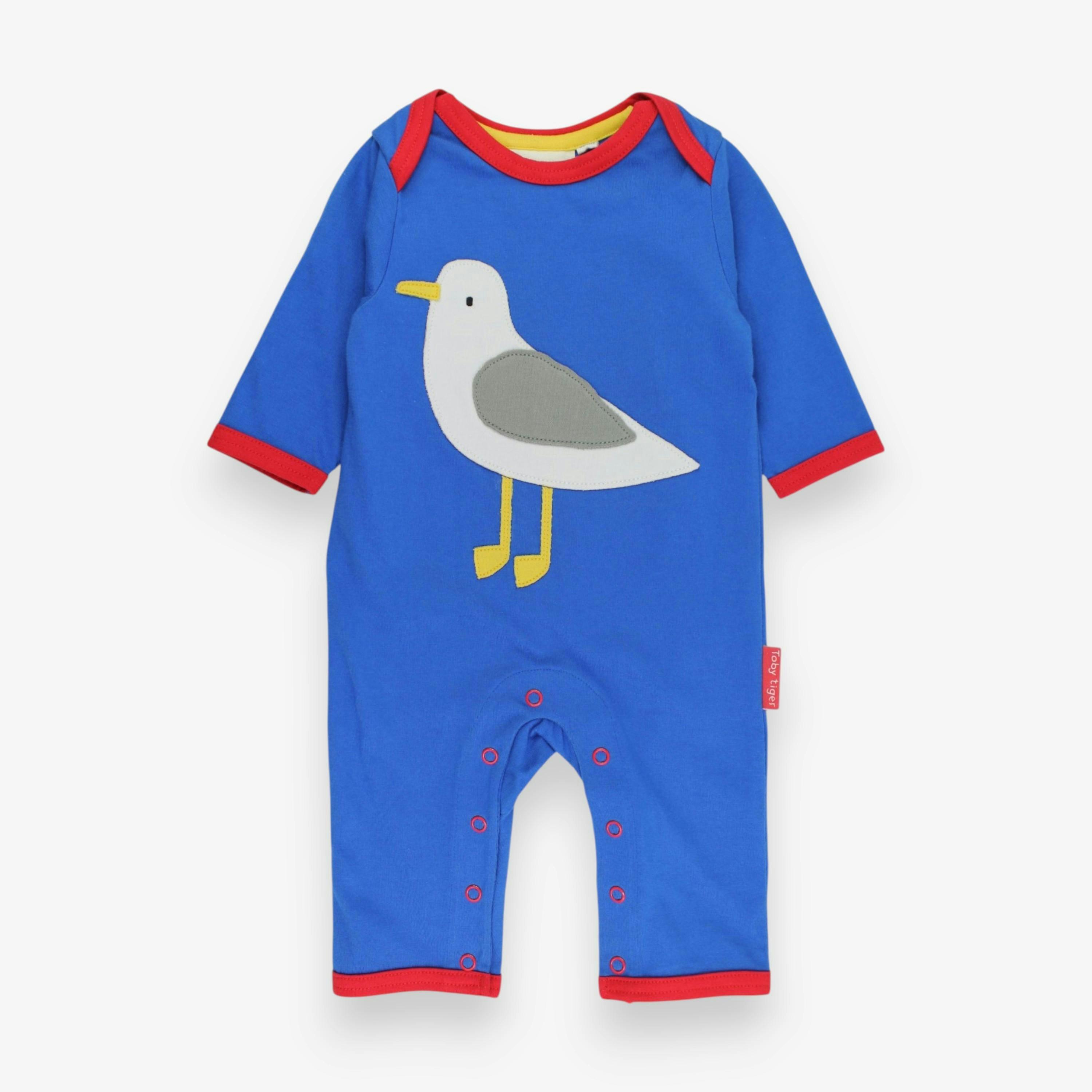 Organic Seagull Harbour Applique Blue Sleepsuit , view 1 of 3