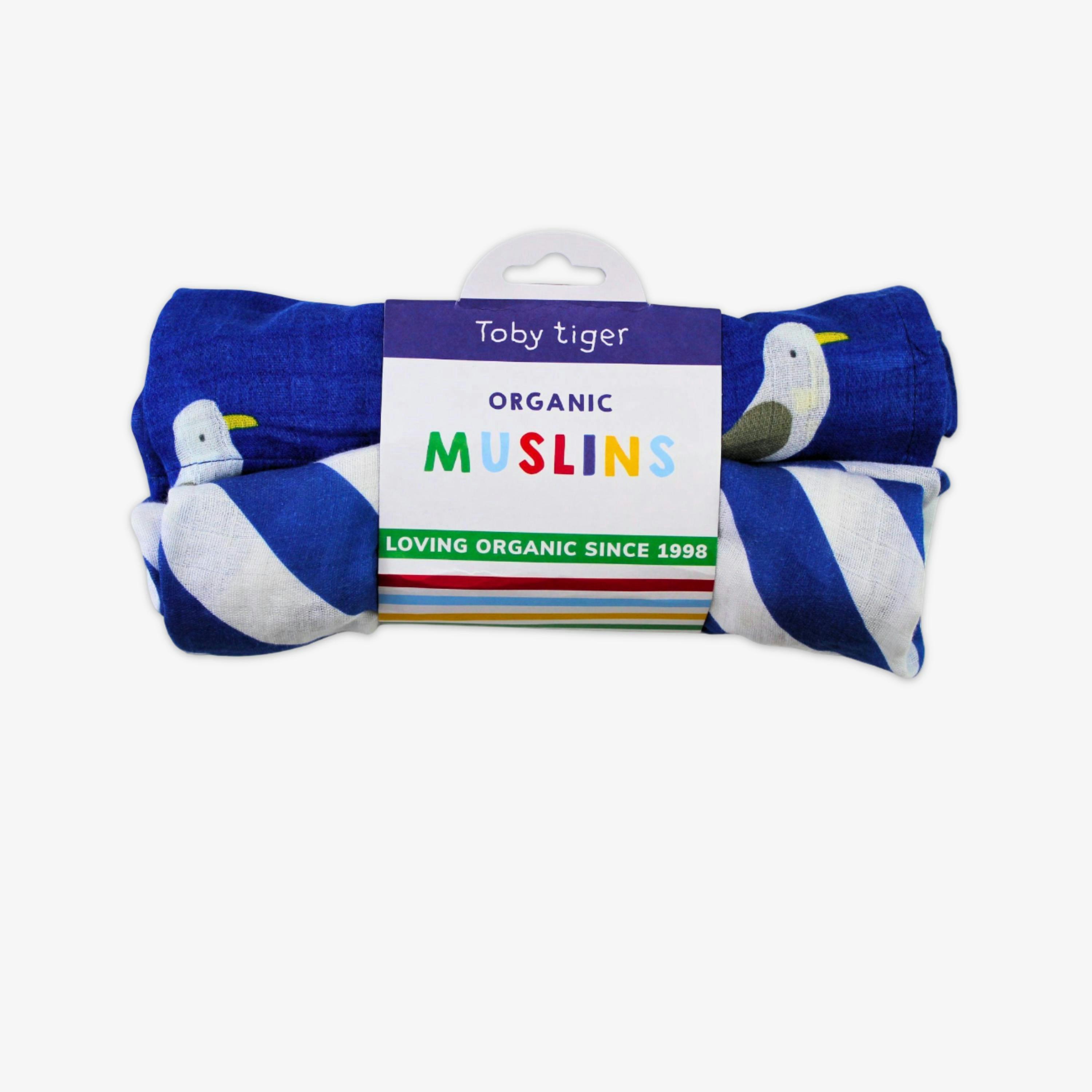 Organic Seagull Harbour Print 2 Pack Muslins , view 1 of 2