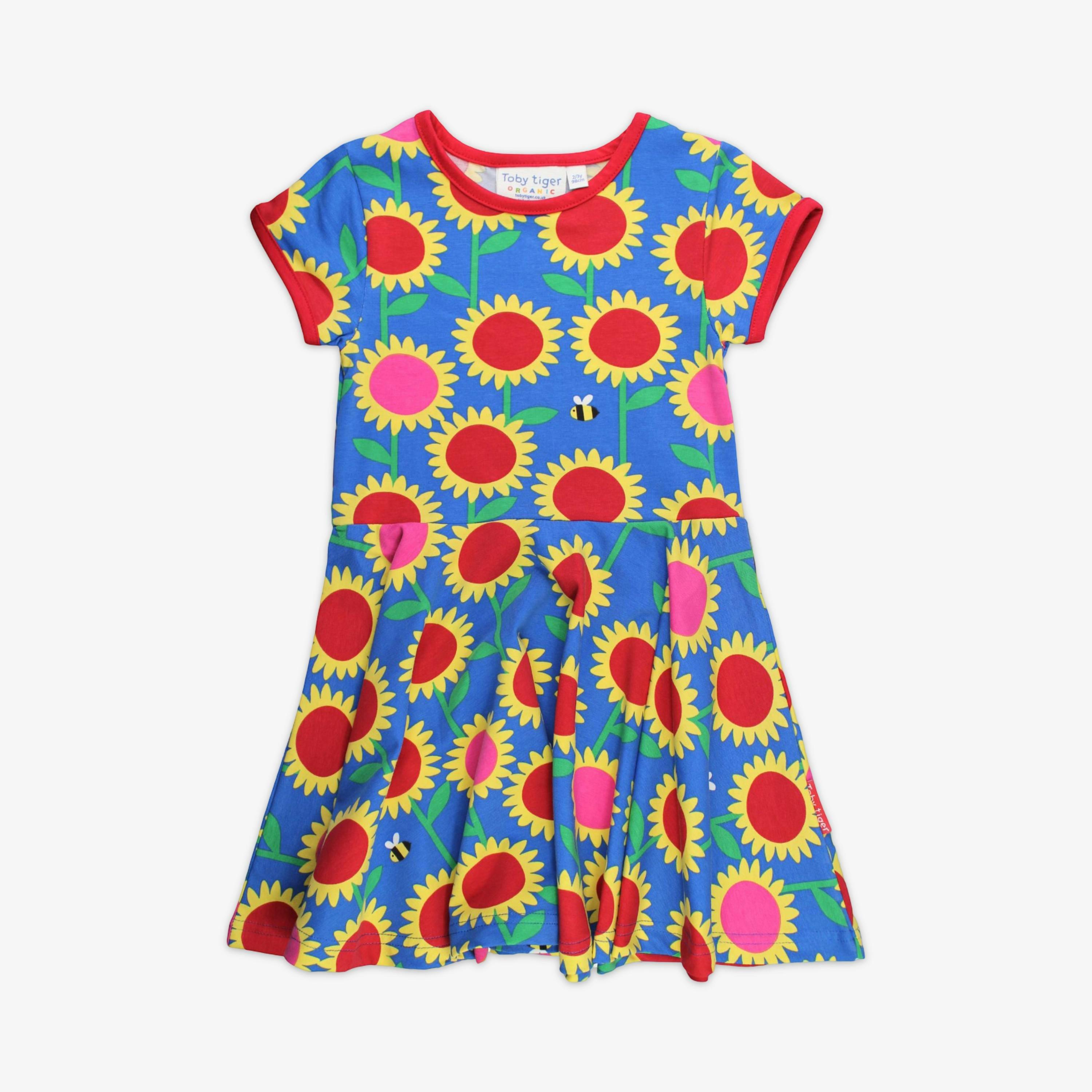 Organic Sunflower Print Short-Sleeved Skater Dress , view 1 of 3