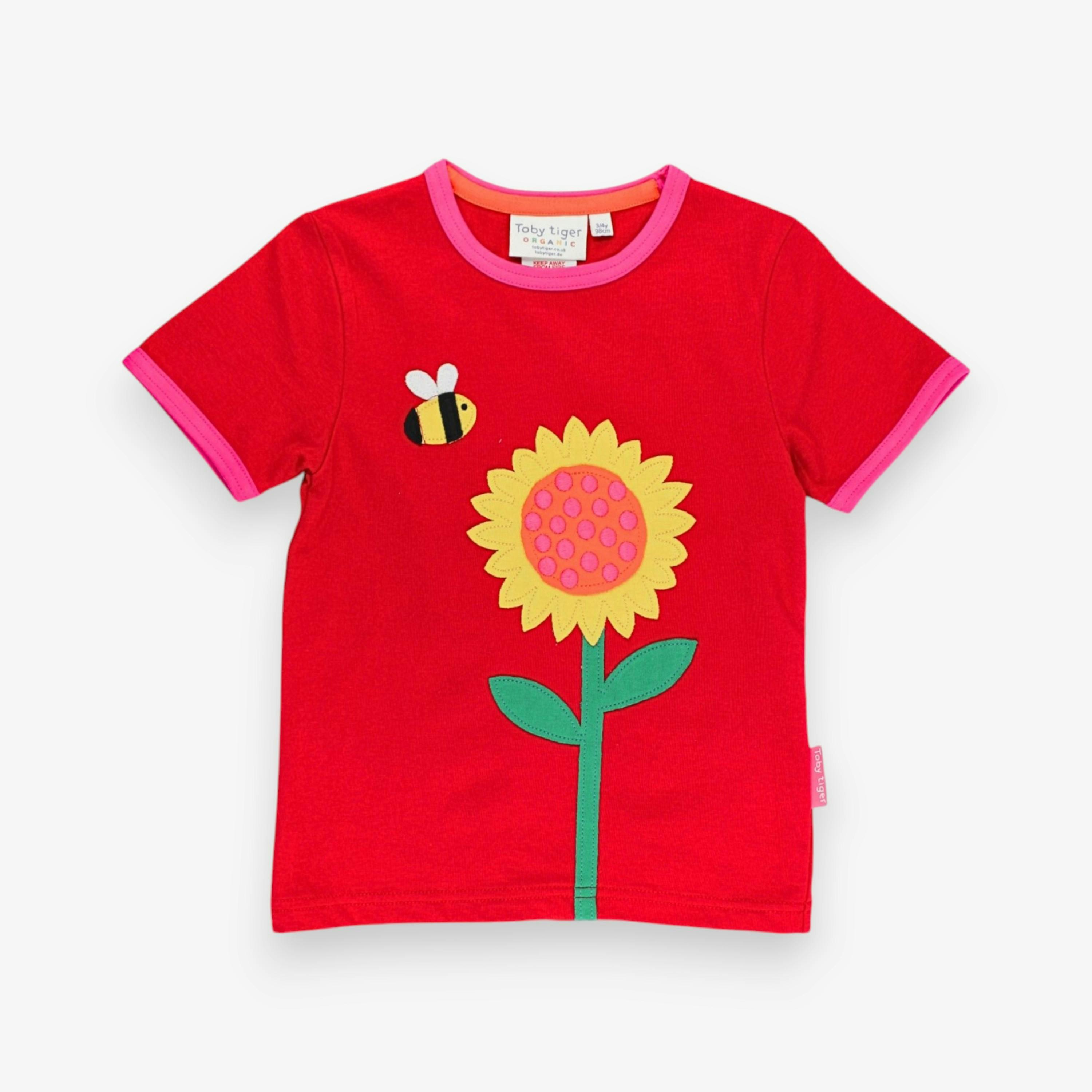 Organic Sunflower Bee Applique Short-Sleeved T-Shirt , view 1 of 3