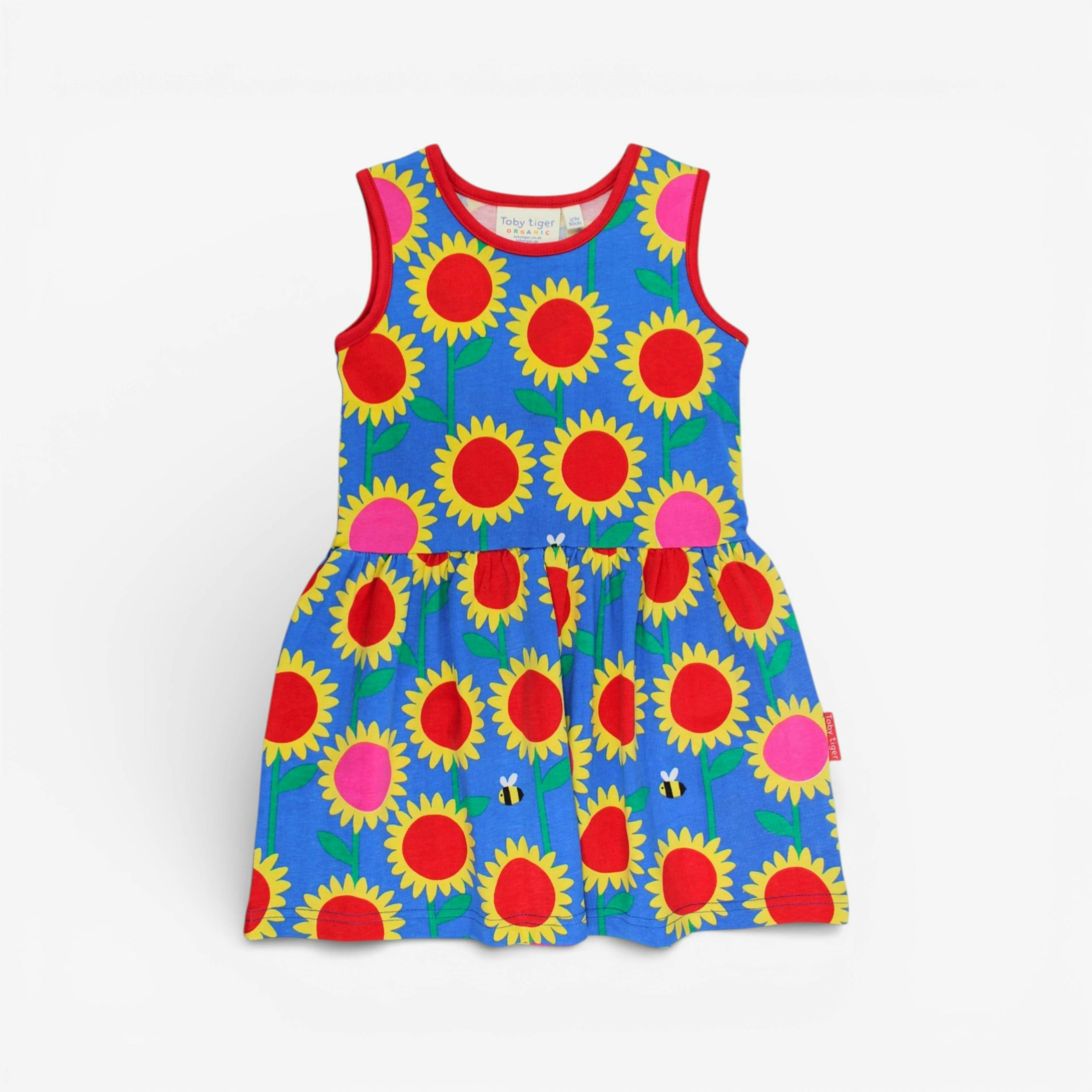 Organic Sunflower Bee Print Summer Dress , view 1 of 3