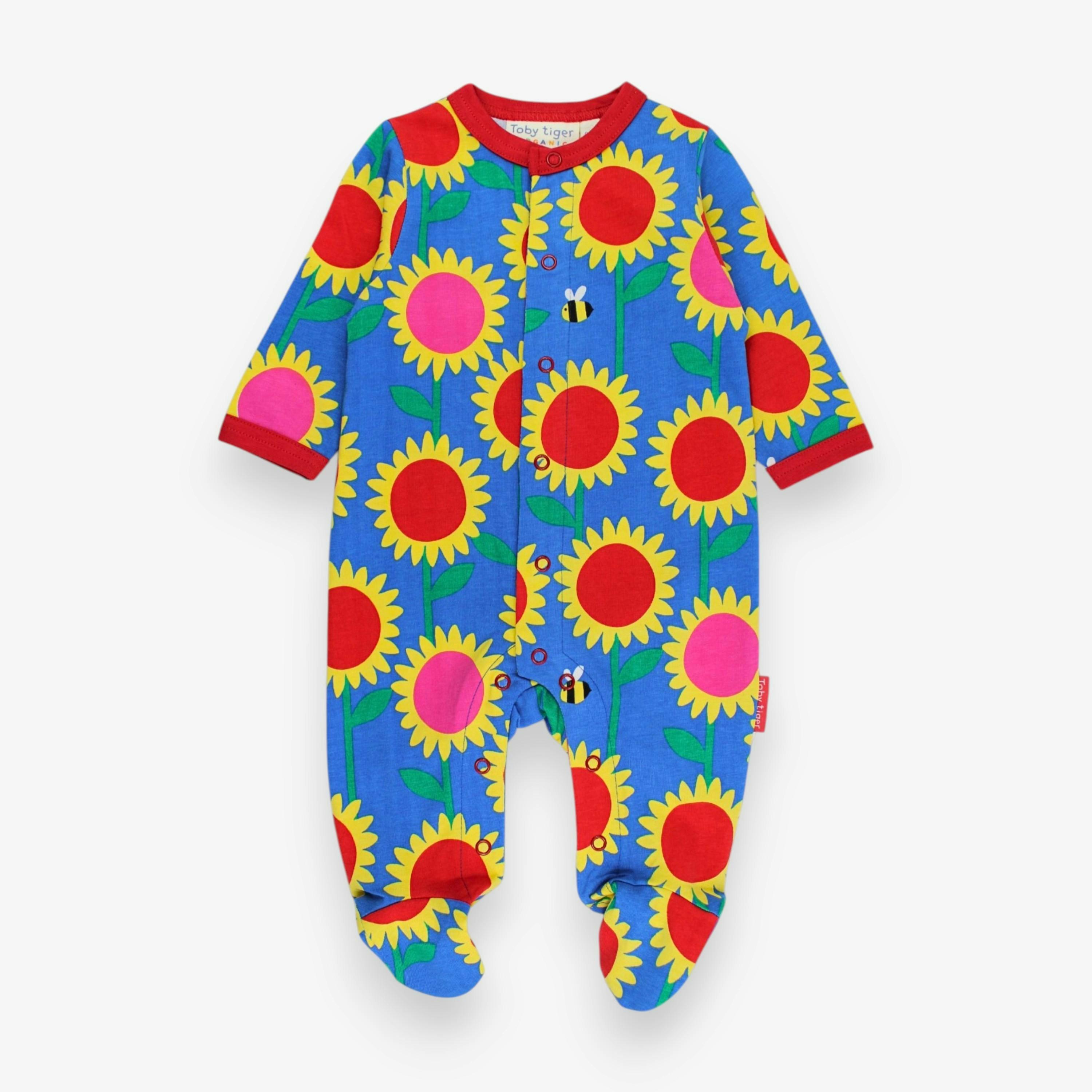 Organic Sunflower Bee Print Sleepsuit , view 1 of 3