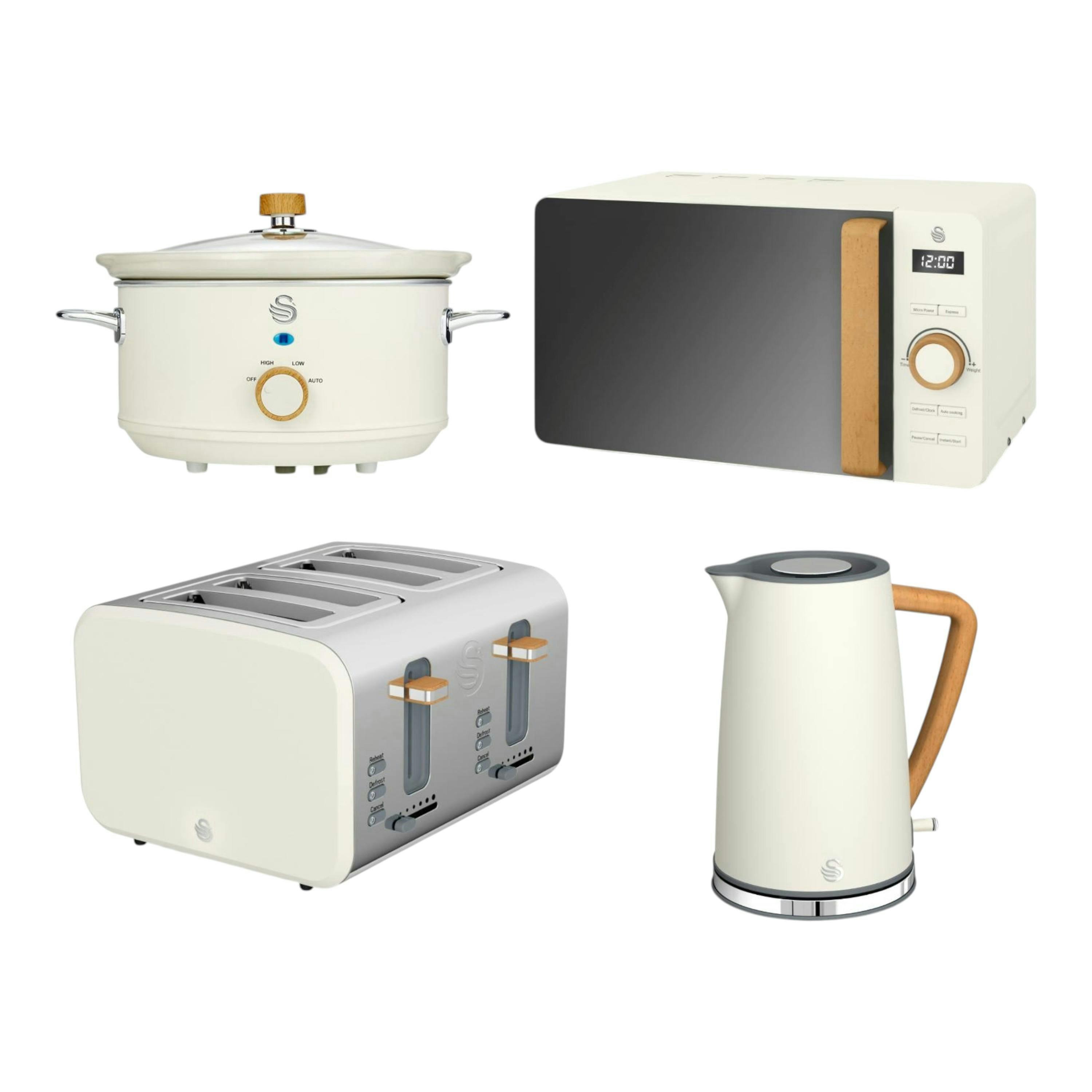 Swan Nordic White 1.7L Kettle, 4 Slice Toaster, 800W Microwave & 3.5L Slow Cooker Kitchen Set , view 1 of 1