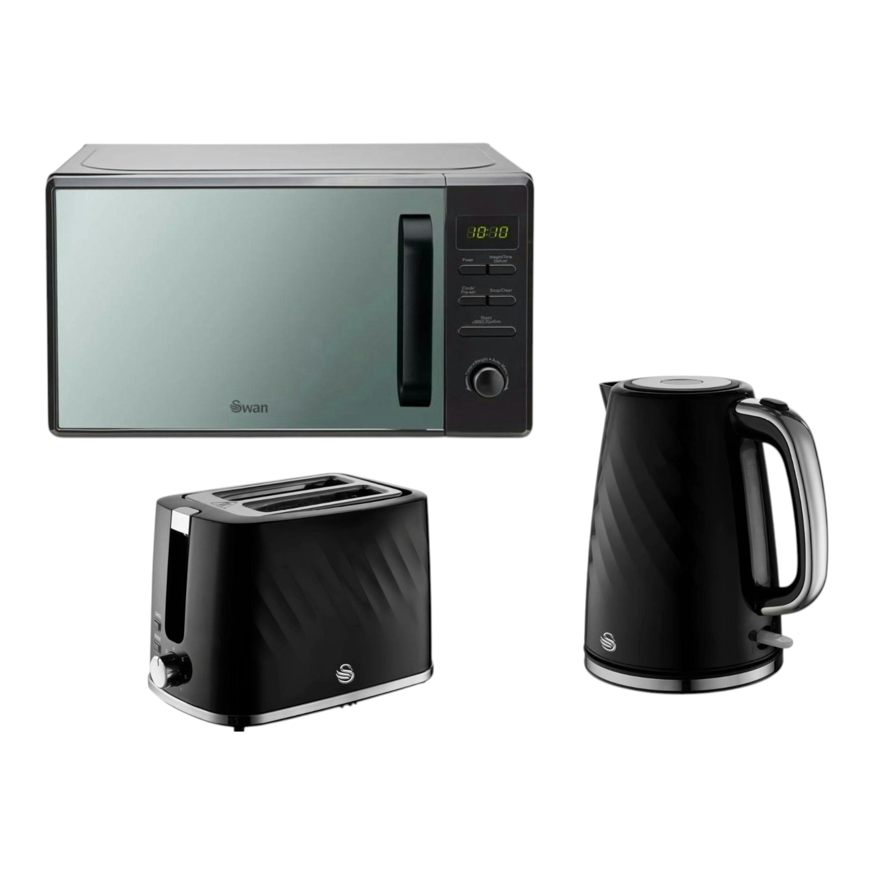 Swan Windsor Black 1.7L 3KW Kettle, 2 Slice Toaster & 800W 20L Digital Microwave Matching Set , view 1 of 1