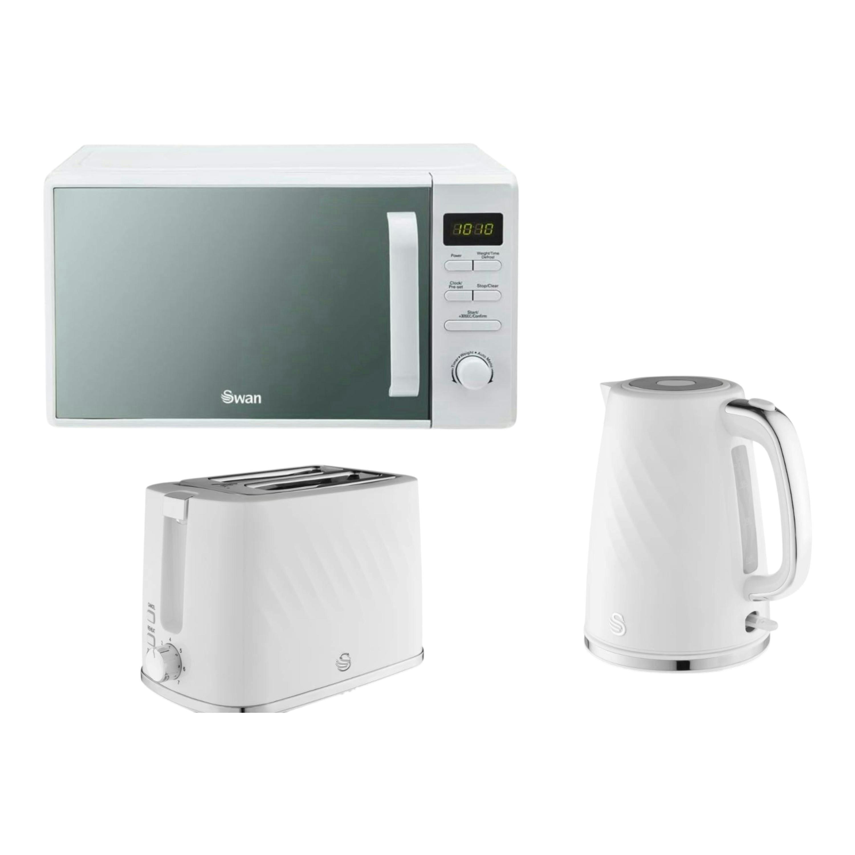 Swan Windsor White 1.7L 3KW Kettle, 2 Slice Toaster & 800W 20L Digital Microwave Matching Set , view 1 of 1