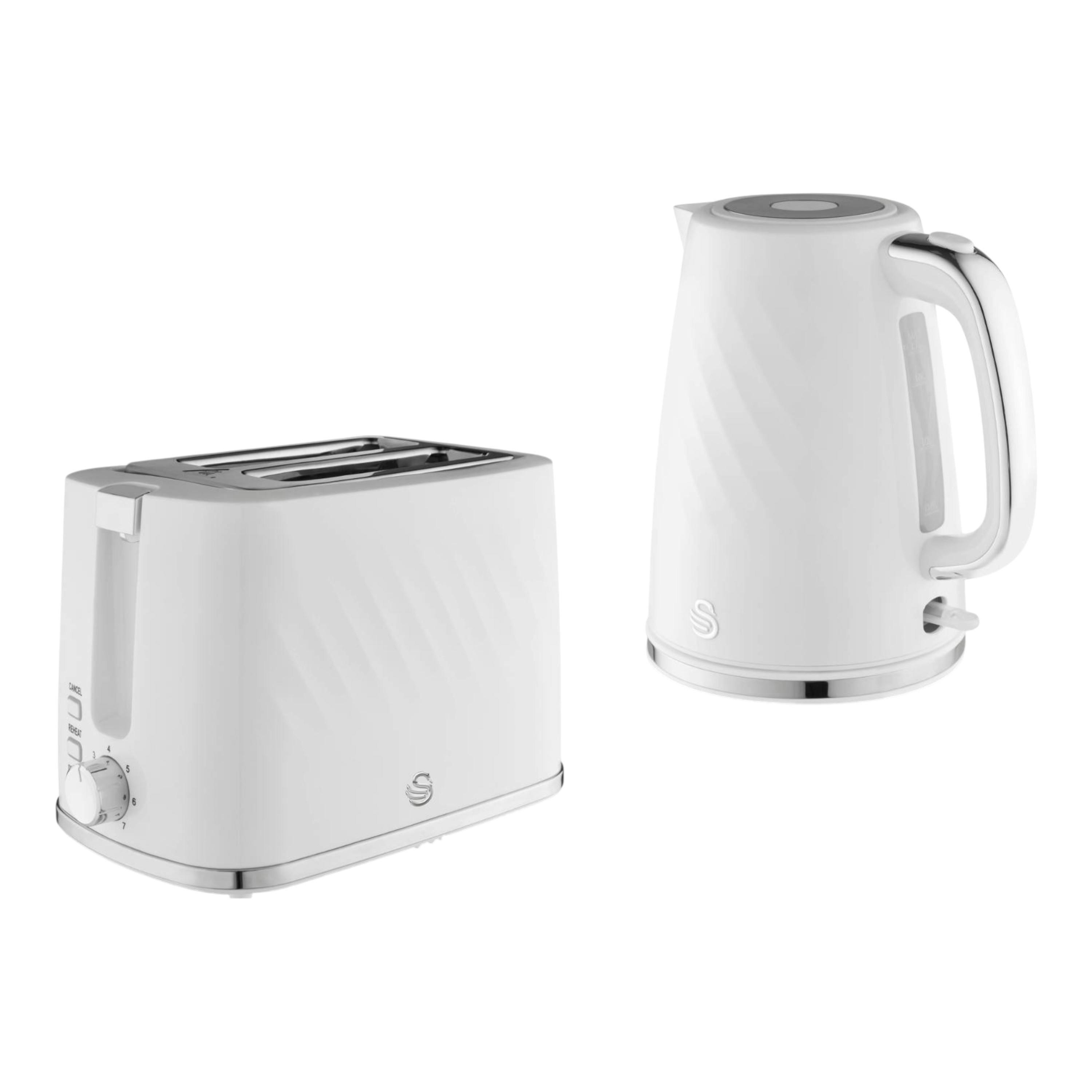 Swan Windsor White 1.7L 3KW Kettle & 2 Slice Toaster Matching Set with Textured Finish & Chrome Accents , view 1 of 1
