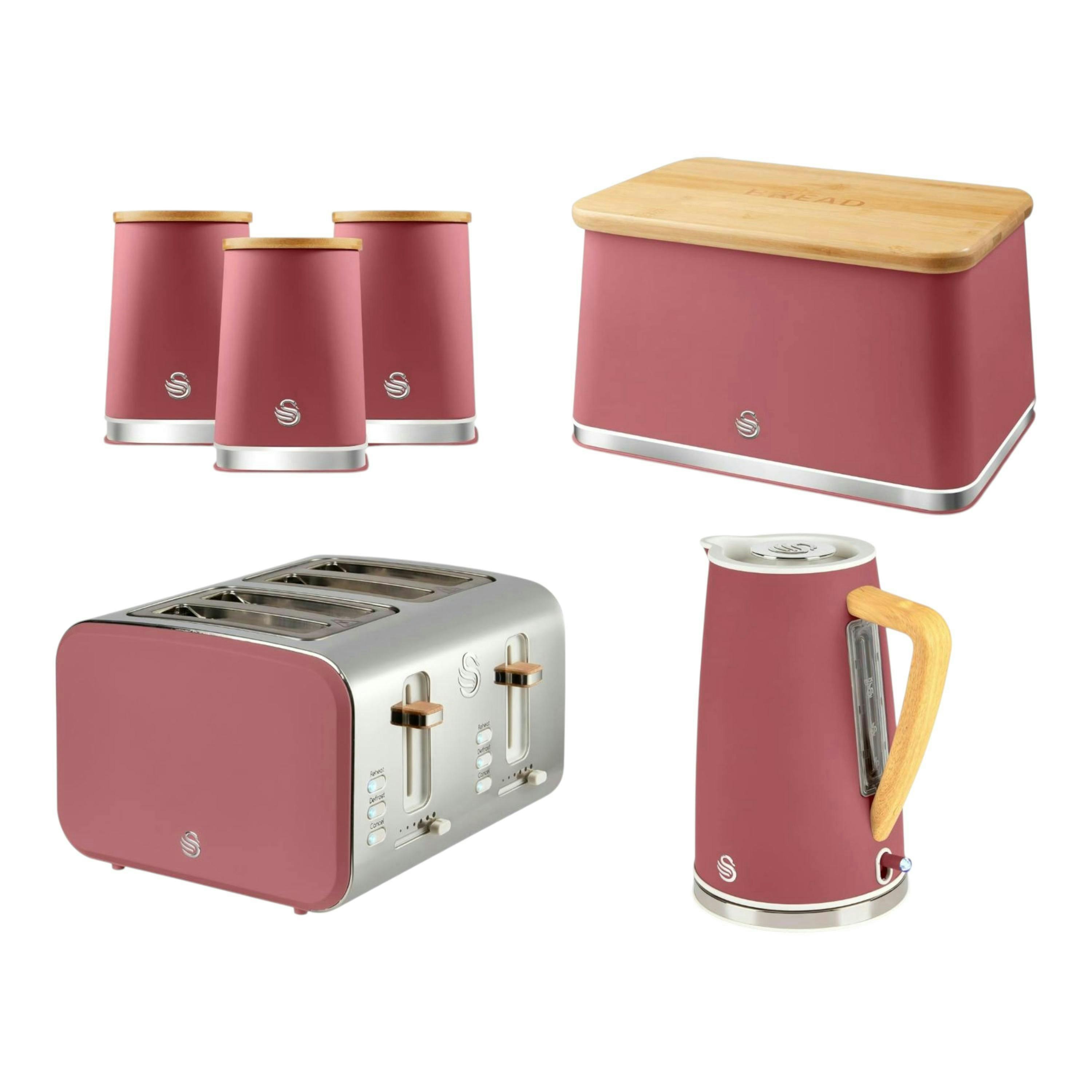Swan Nordic Fuchsia Rose 1.7L 3KW Kettle. 4 Slice Toaster, Breadbin and Canisters Matching Kitchen Set , view 1 of 1