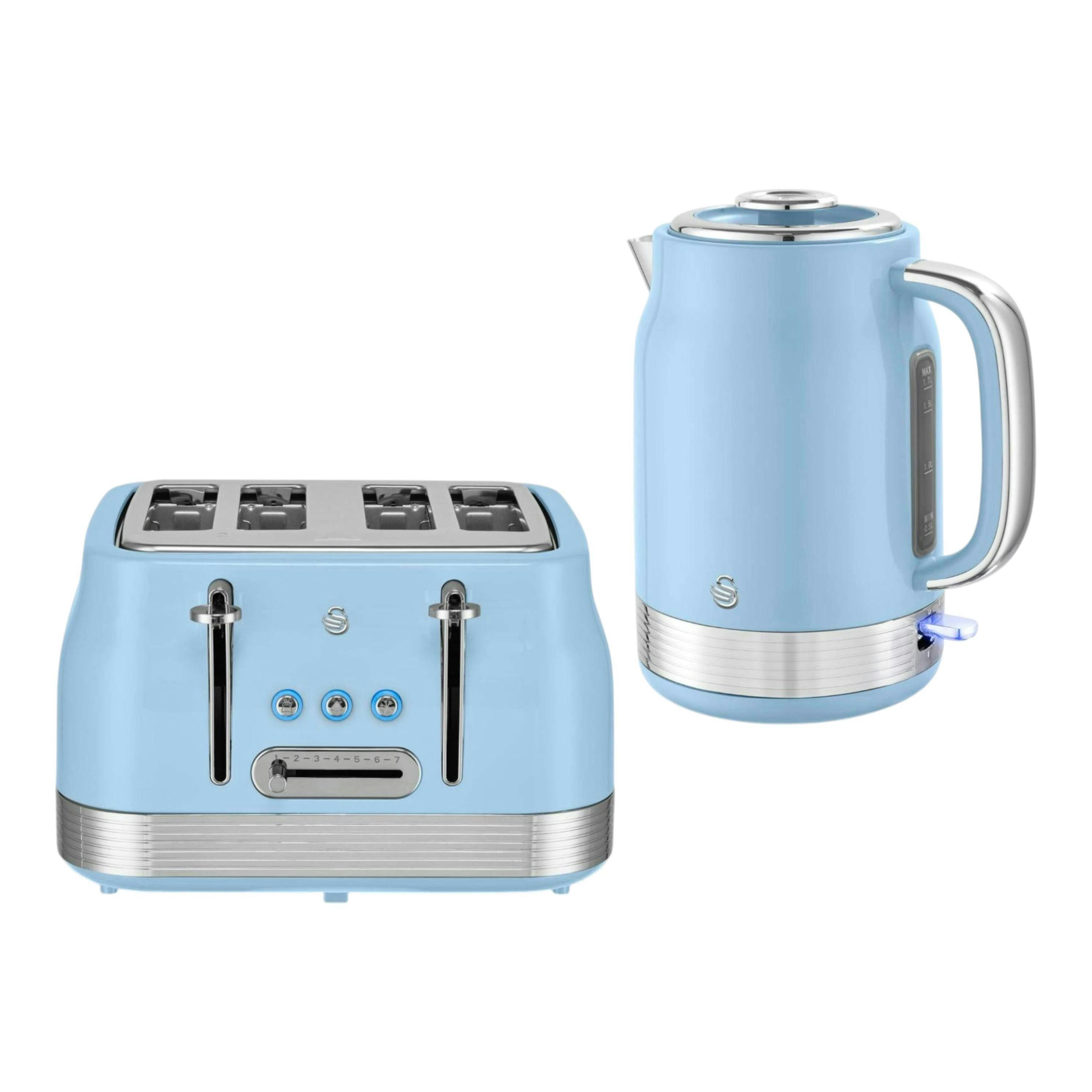 Swan Retro Revive Blue Jug 1.7L Kettle & 4 Slice Toaster Retro Kitchen Set , view 1 of 1