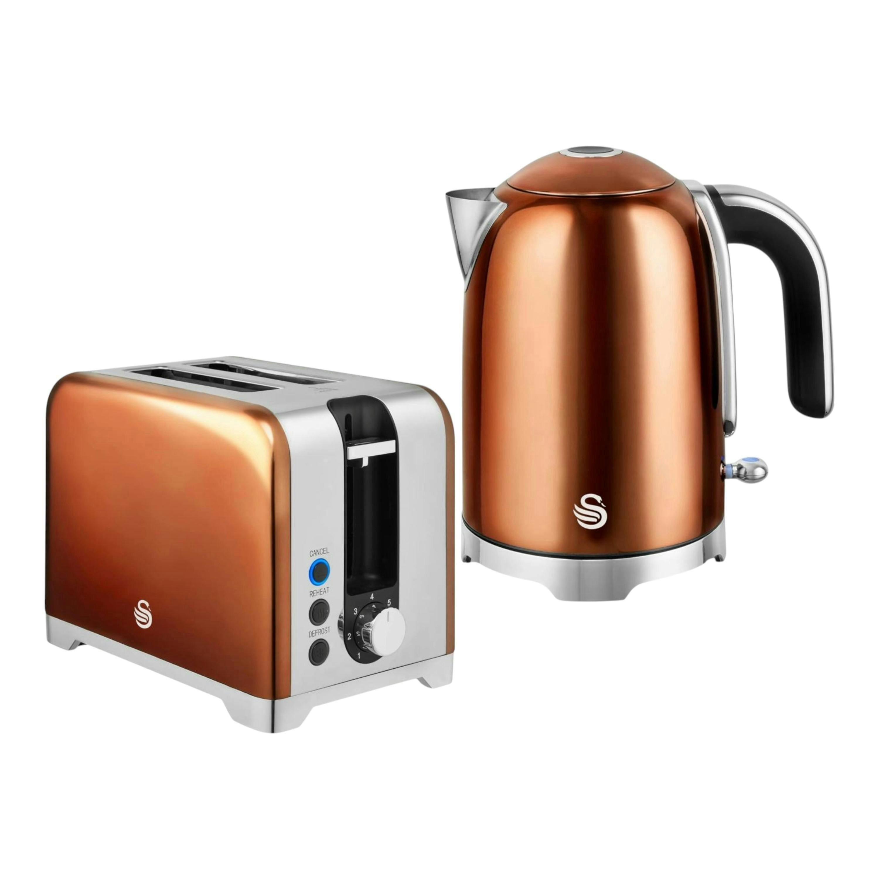 Swan Solace Copper 1.7L Kettle & 2 Slice Toaster High Gloss Finish & Chrome Trim , view 1 of 1