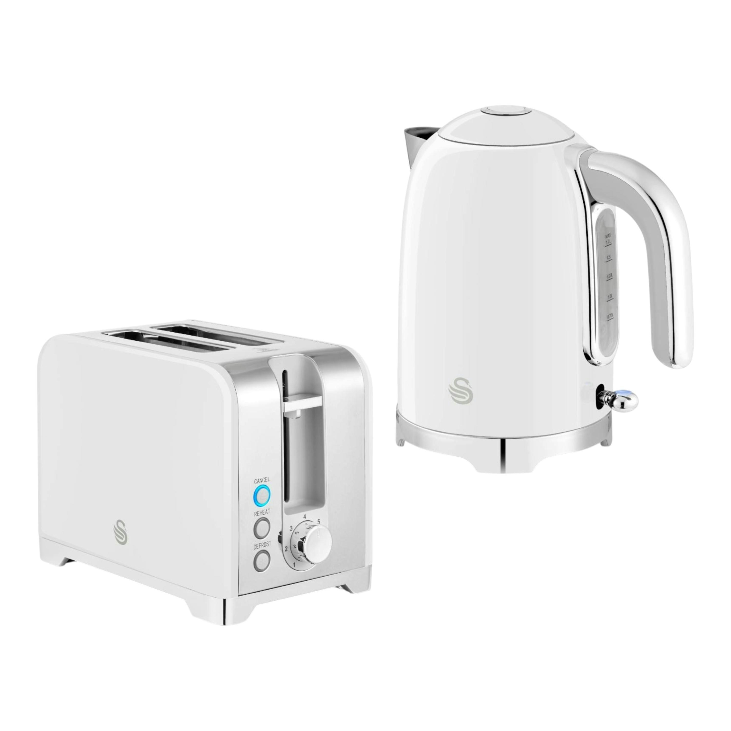 Swan Solace White 1.7L 3KW Kettle & 2 Slice Toaster in High Gloss Finish & Chrome Trim , view 1 of 1