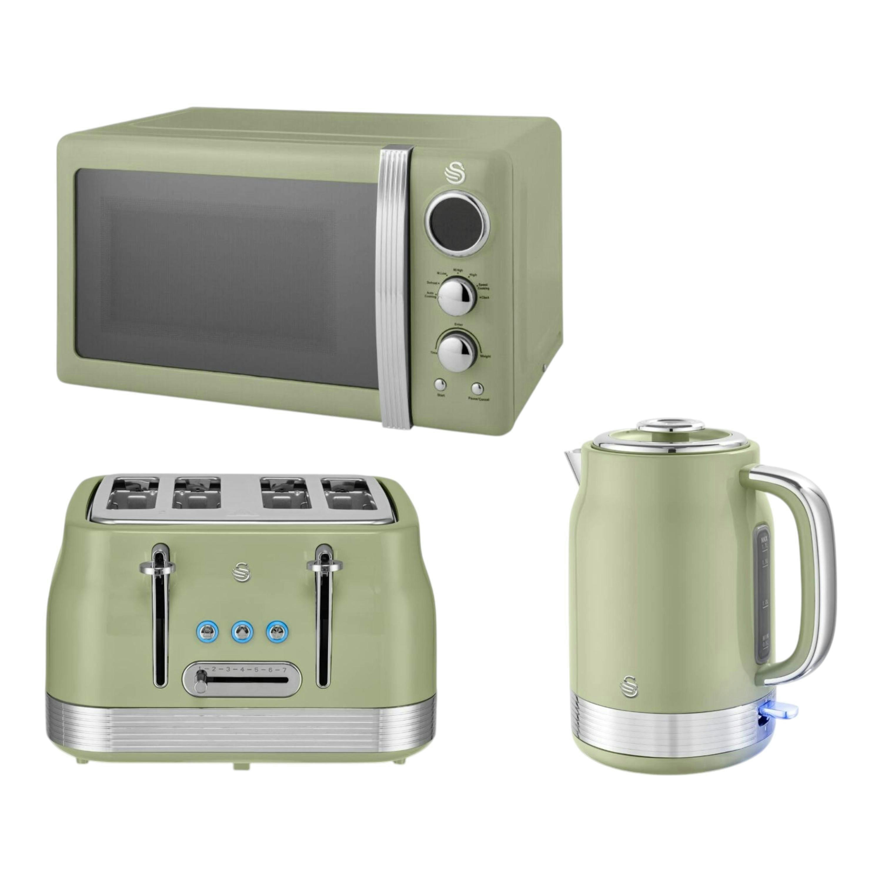 Swan Retro Revive Green 1.7L 3KW Jug Kettle, 4 Slice Toaster & 20L 800W Microwave Kitchen Set , view 1 of 1