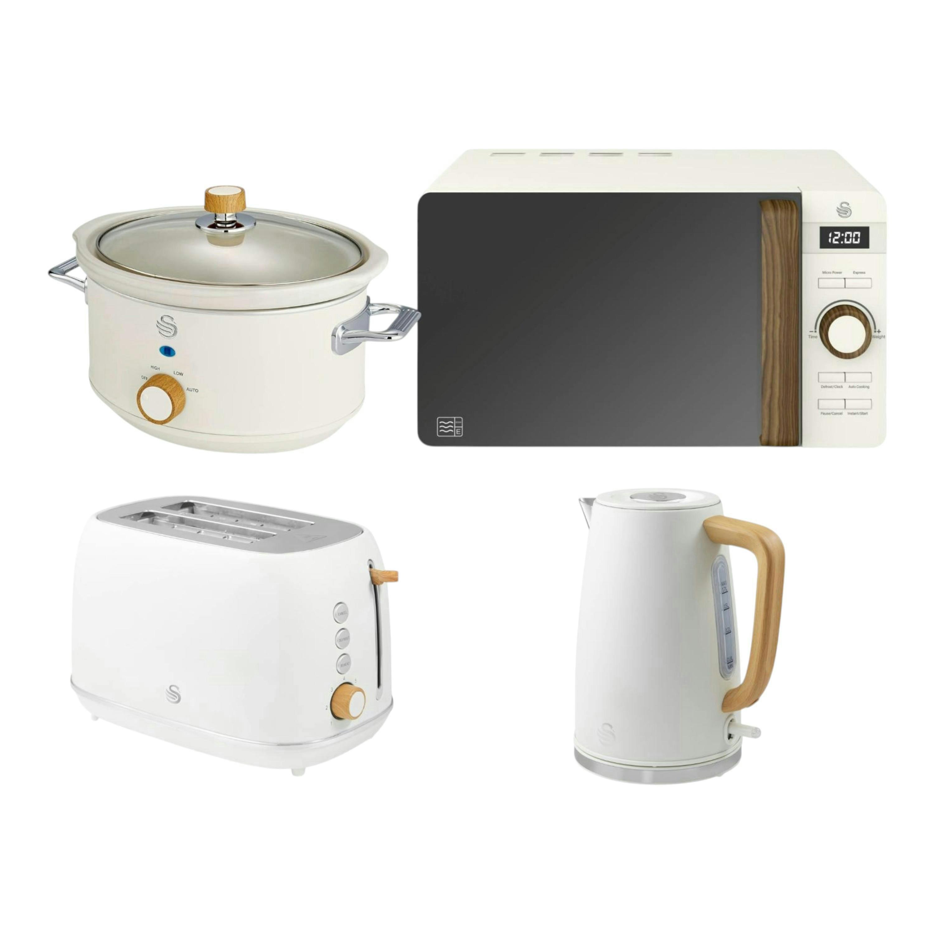 Swan Fjord White Jug Kettle, 2 Slice Toaster plus Nordic 800W 20L Microwave and 3.5L Slow Cooker Set , view 1 of 1