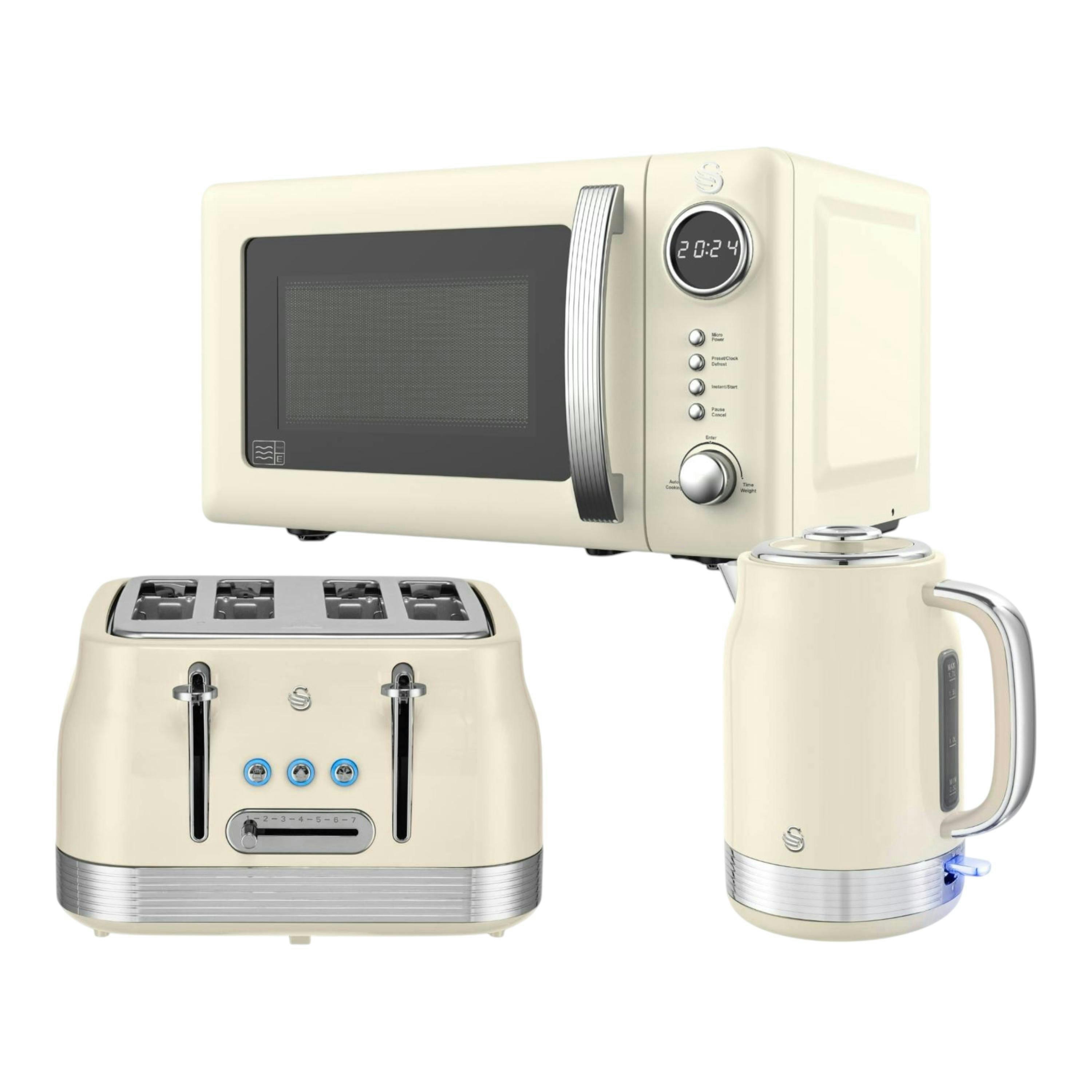 Swan Retro Revive Cream 1.7L Jug Kettle, 4 Slice Toaster and 20L Microwave Bundle Set - Cream with Chrome Accents , view 1 of 1