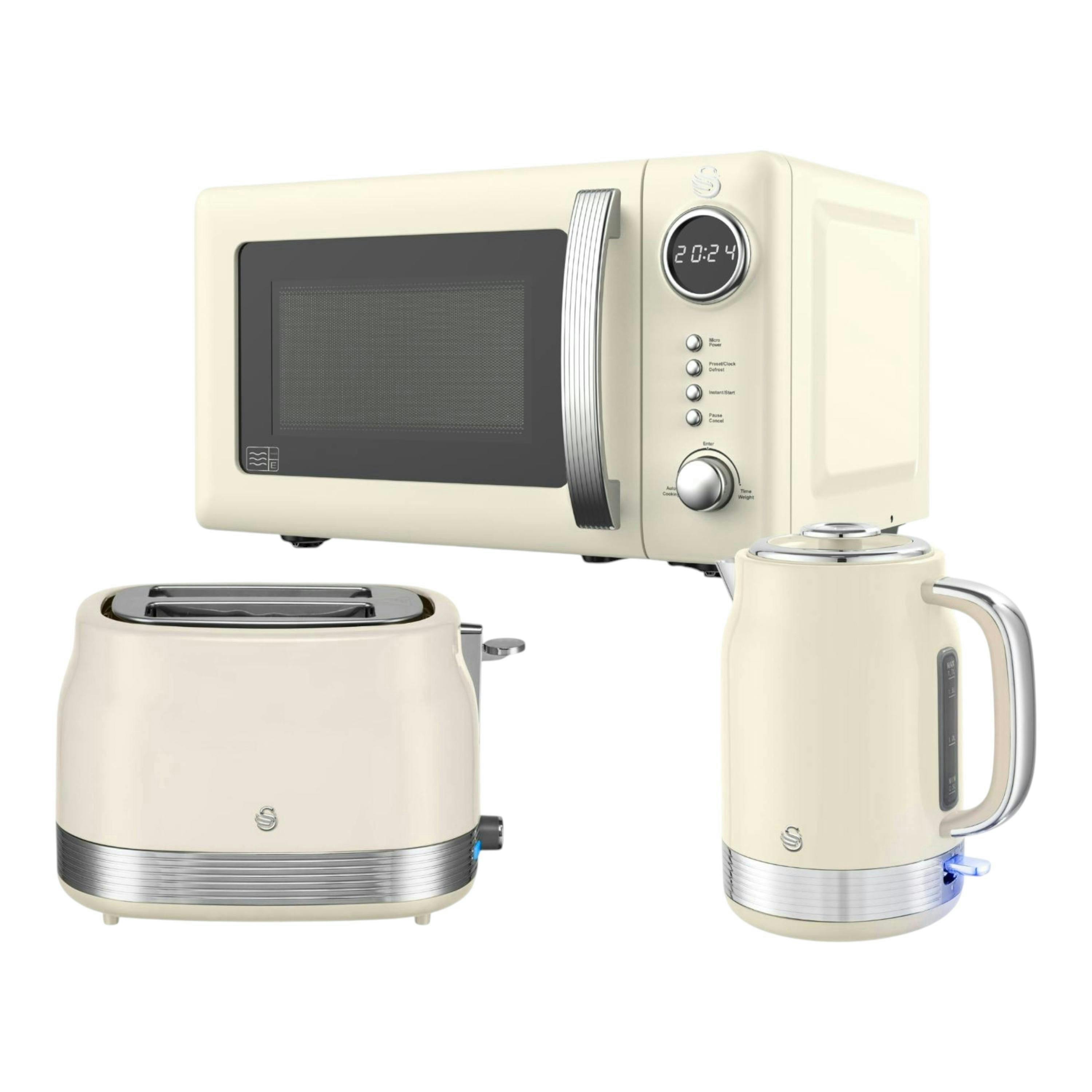 Swan Retro Revive Cream 1.7L Jug Kettle, 2 Slice Toaster and 20L Microwave Kitchen Bundle – Cream with Chrome Accents , view 1 of 1