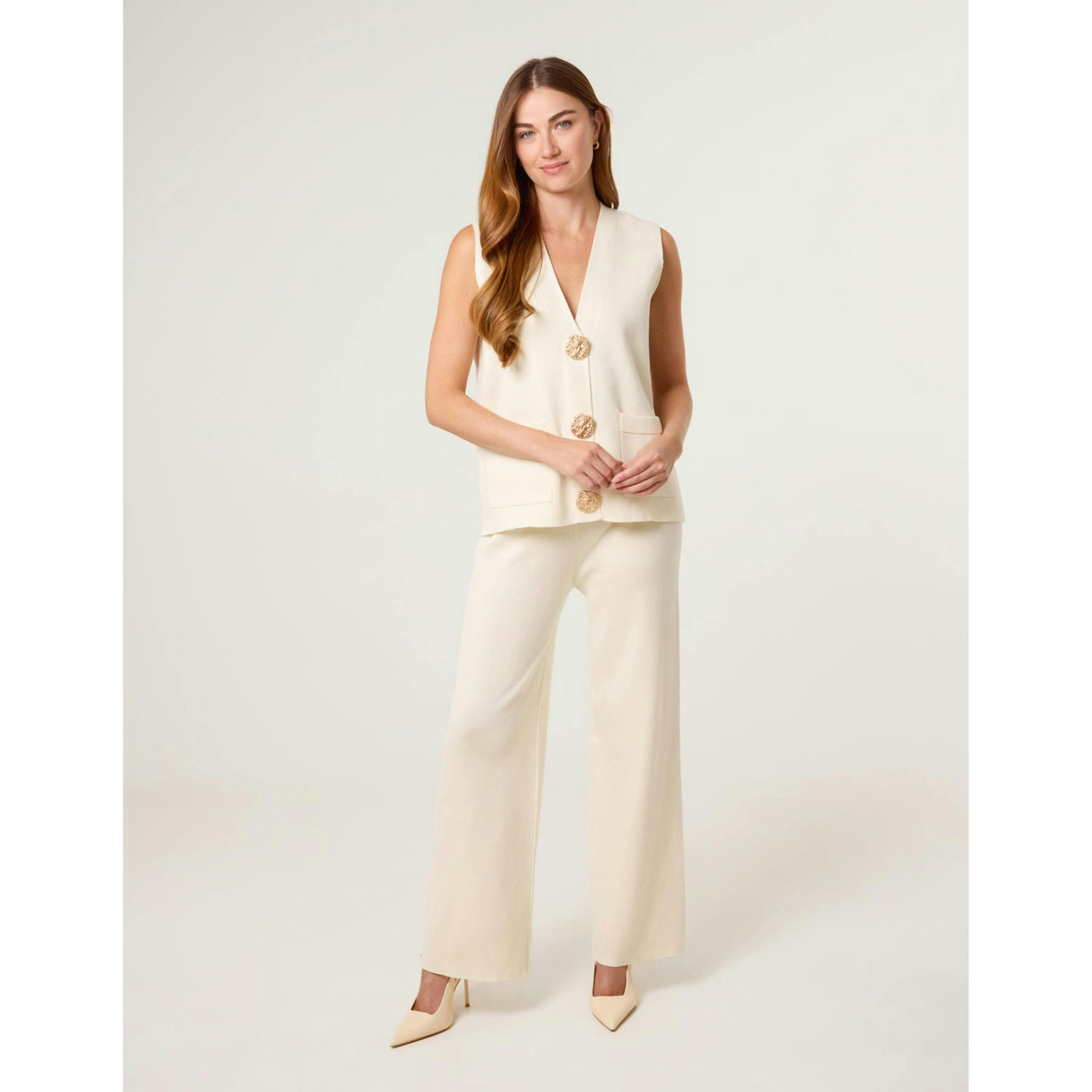 Blue Vanilla Two -Piece Set With Gold Button Details  in Beige , view 1 of 4