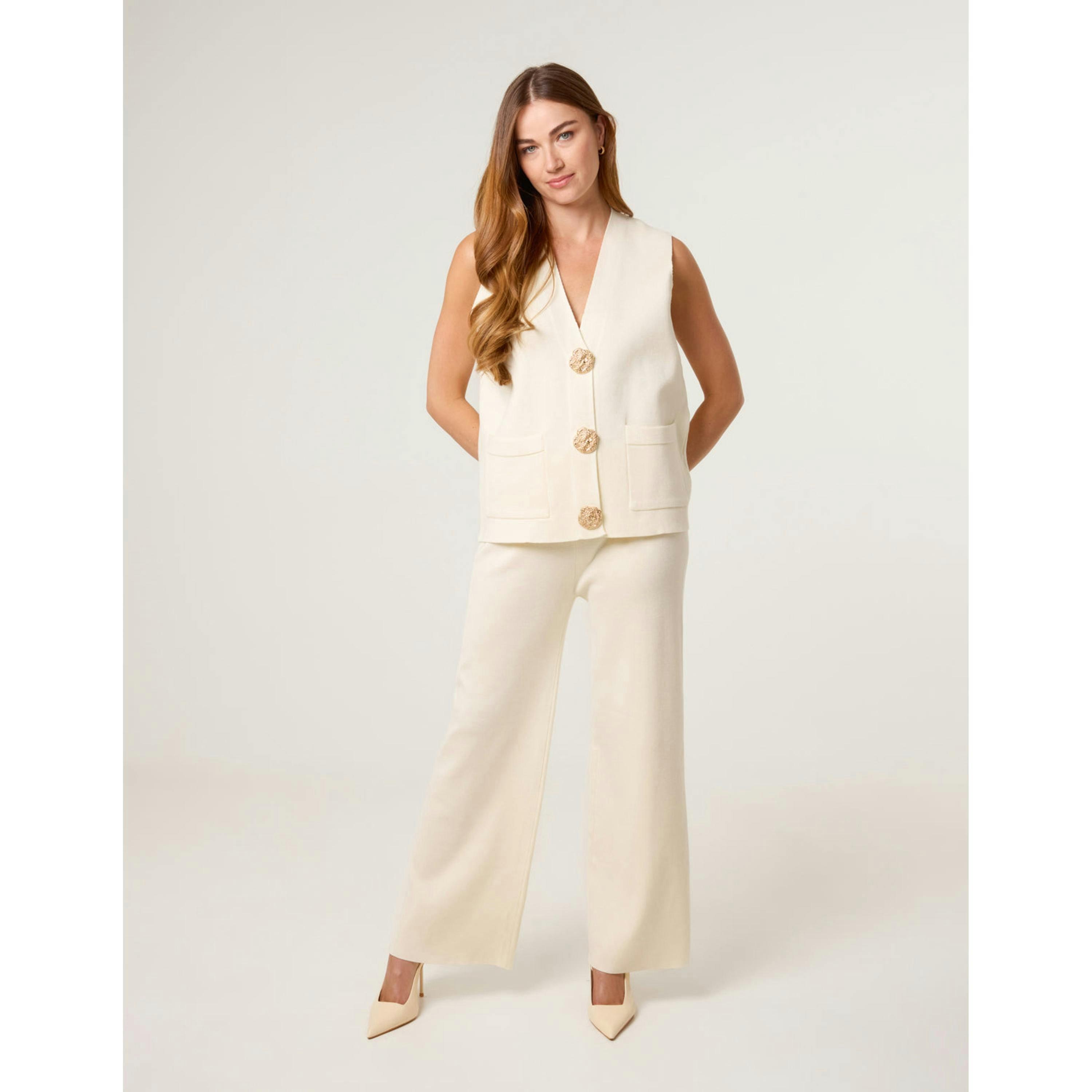 Blue Vanilla Two -Piece Set With Gold Button Details  in Beige , view 4 of 4