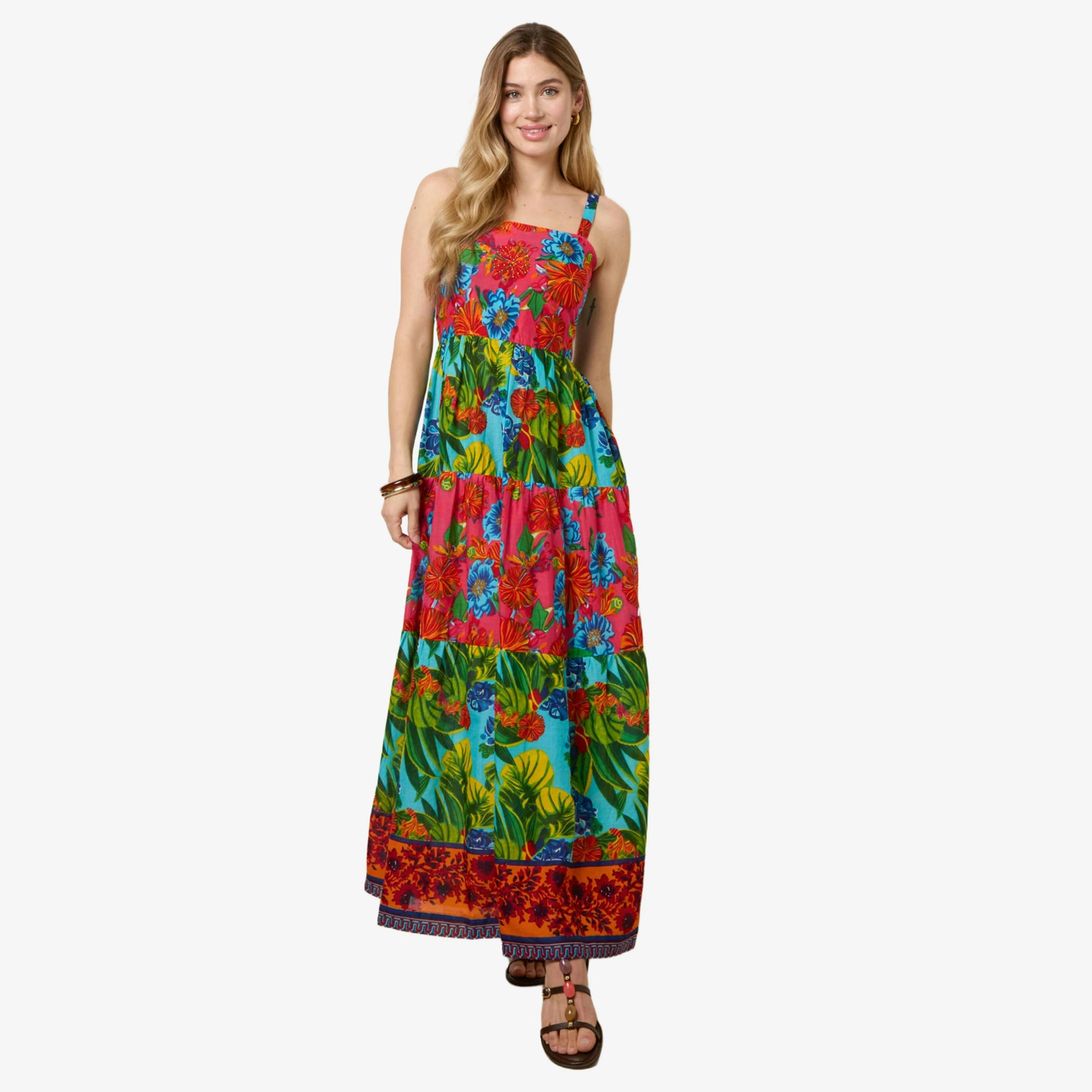 Blue Vanilla Tropical Beaded Detailed Tiered Maxi Dress   in  Multicolour , view 1 of 4