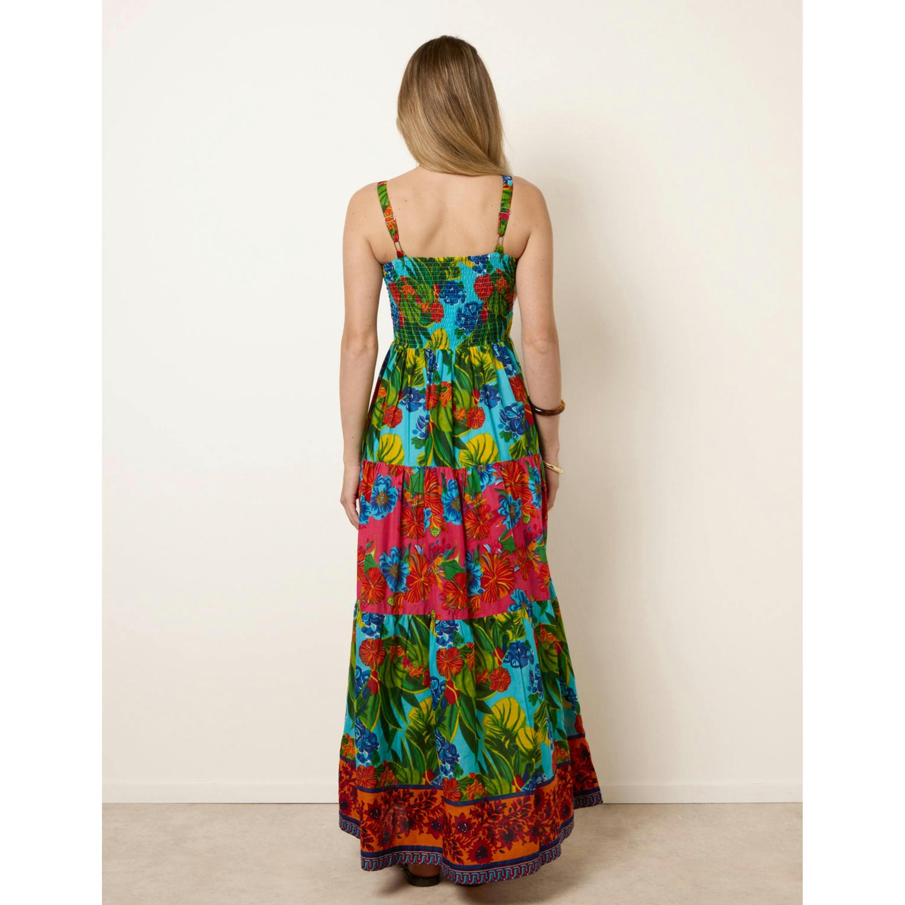 Blue Vanilla Tropical Beaded Detailed Tiered Maxi Dress  in Multicolour , view 2 of 4