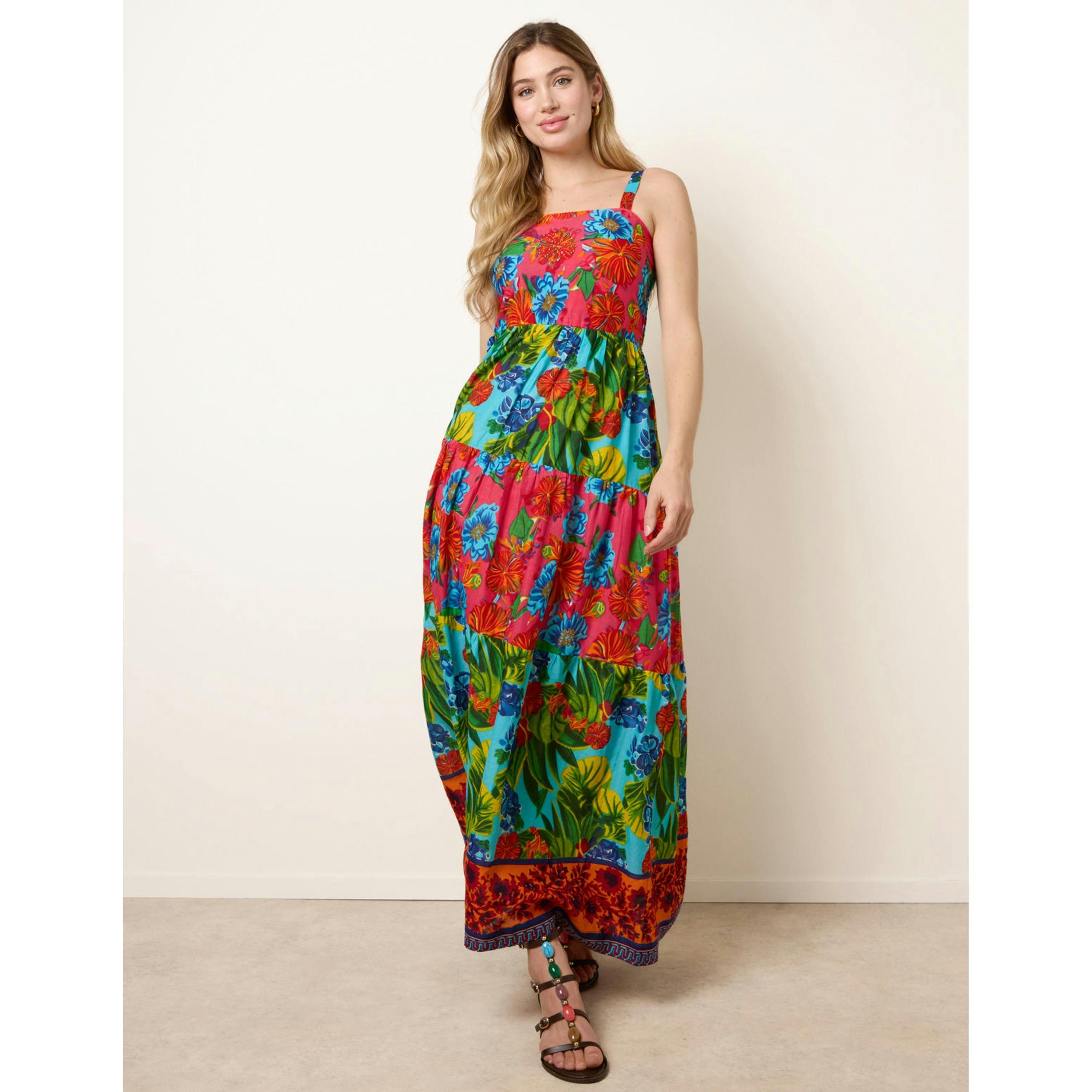 Blue Vanilla Tropical Beaded Detailed Tiered Maxi Dress  in Multicolour , view 4 of 4