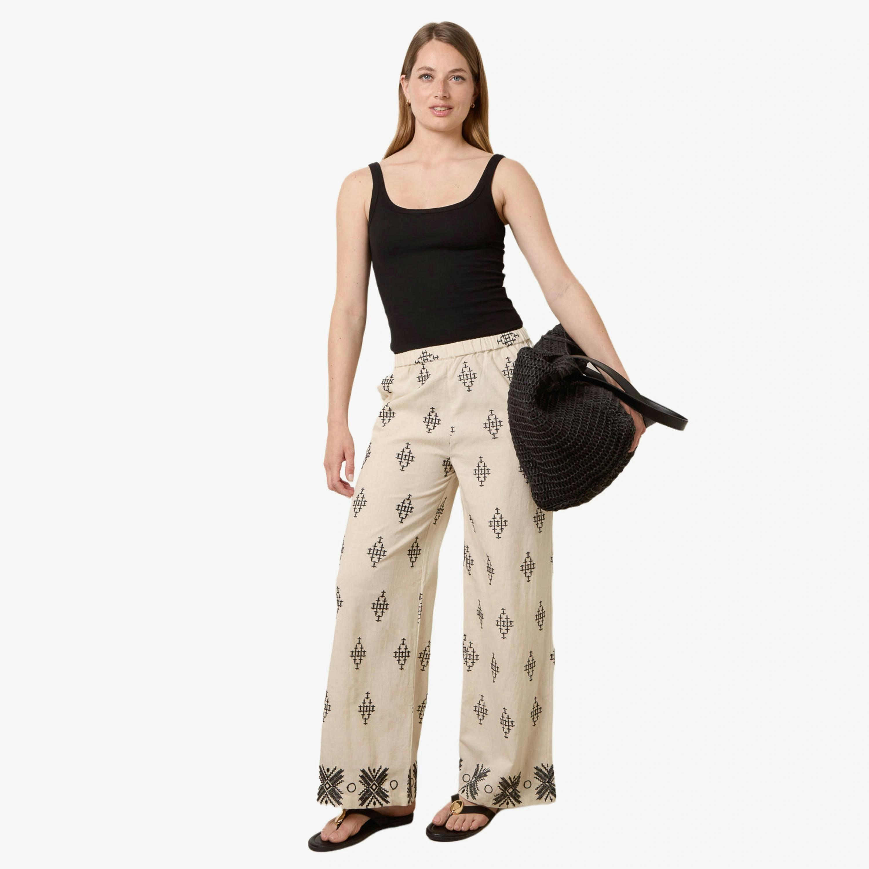 Blue Vanilla Embroidered Trousers   in  Stone , view 1 of 4