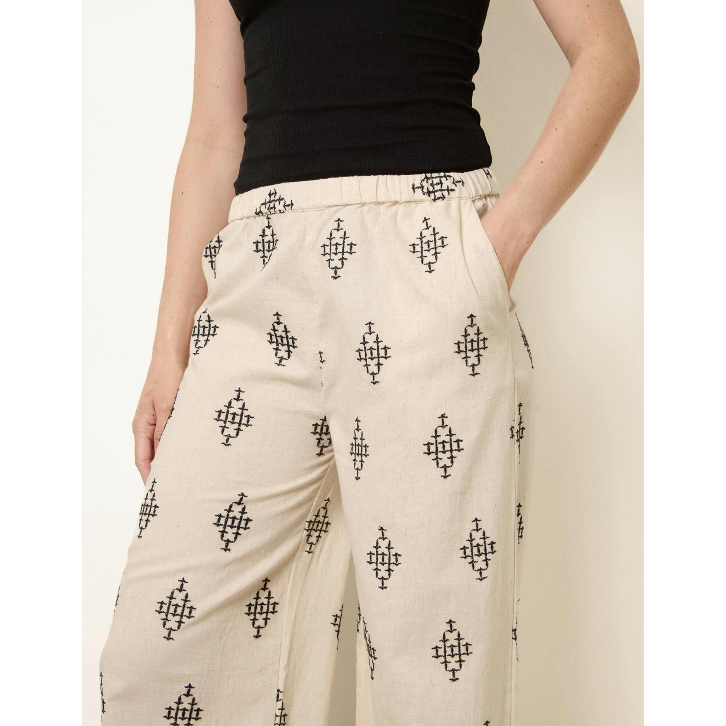Blue Vanilla Embroidered Trousers  in Stone , view 2 of 4