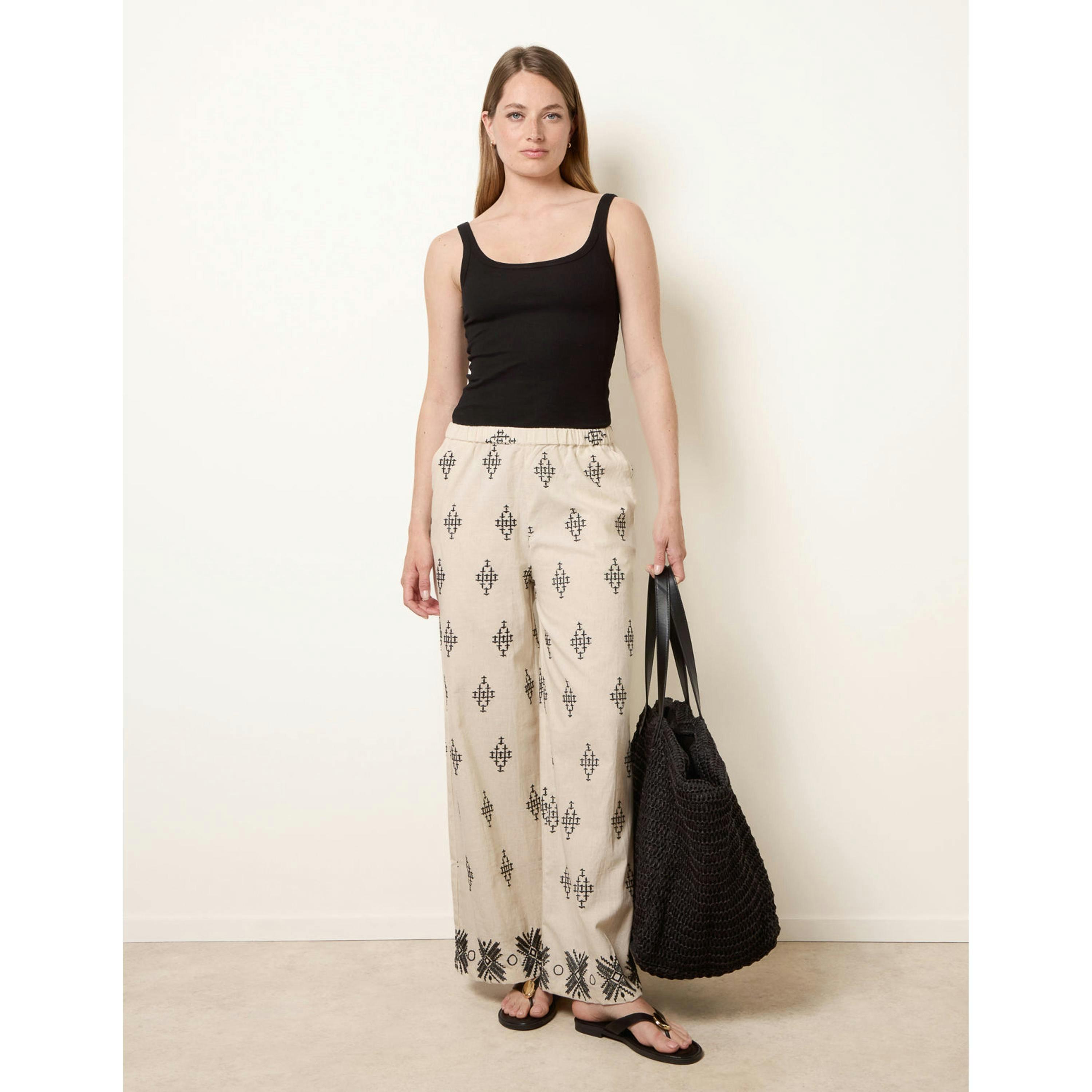 Blue Vanilla Embroidered Trousers  in Stone , view 3 of 4