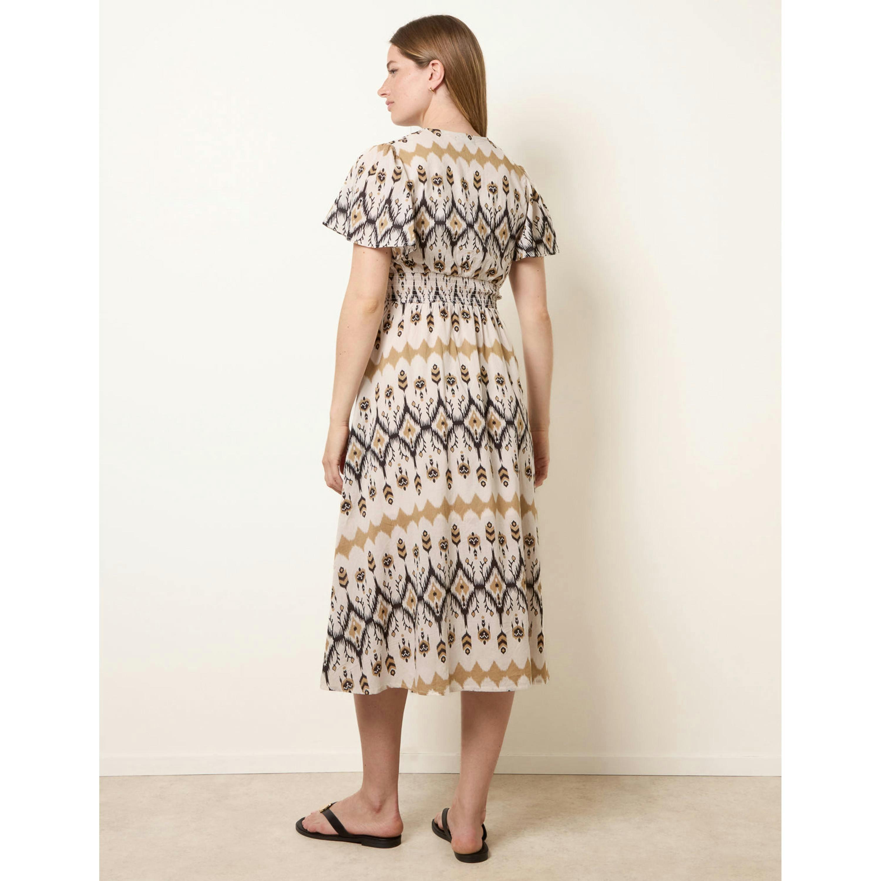 Blue Vanilla Embroidered Wrap Front Midi Dress  in Stone , view 2 of 4