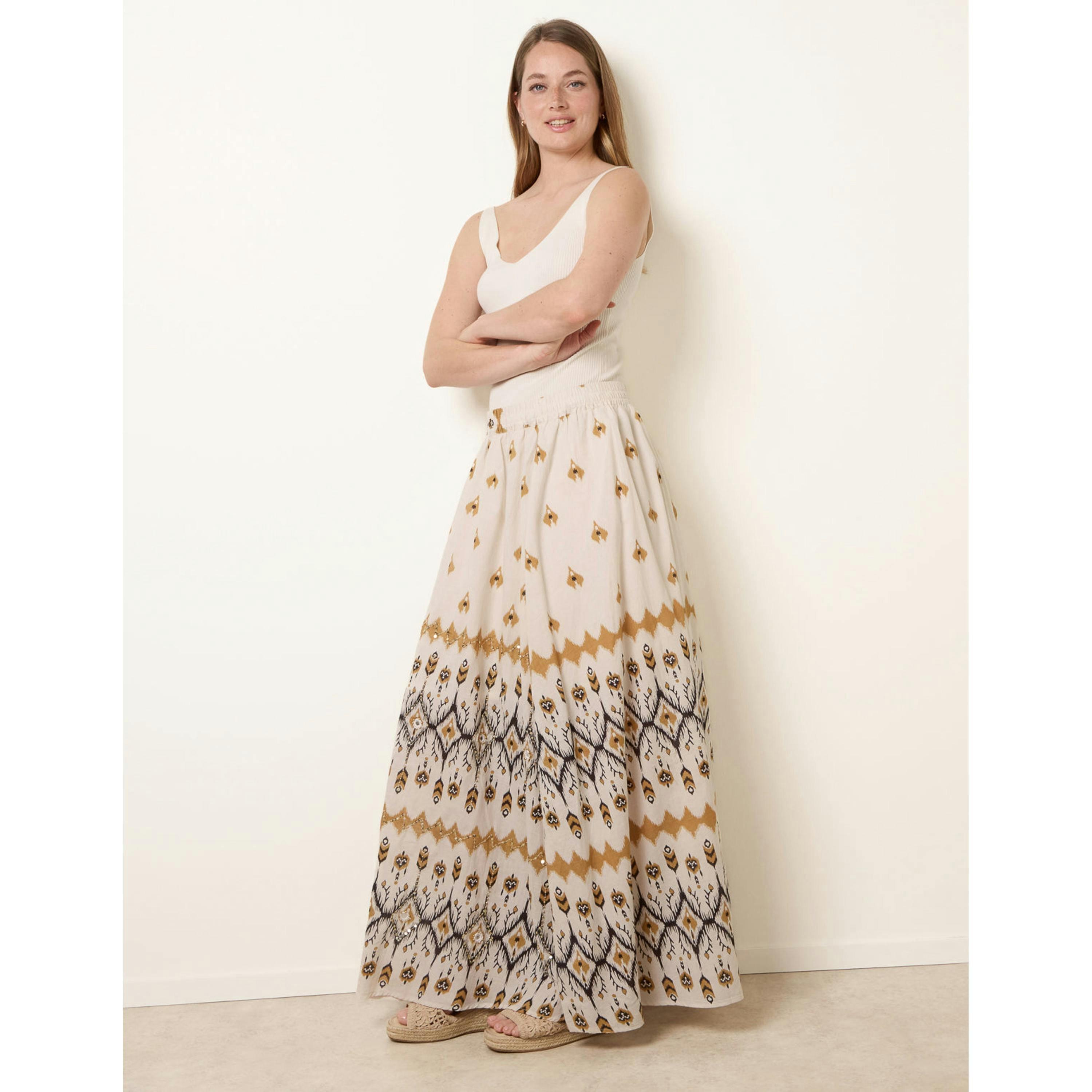 Blue Vanilla Embroidered Midi Skirt  in Stone , view 1 of 5