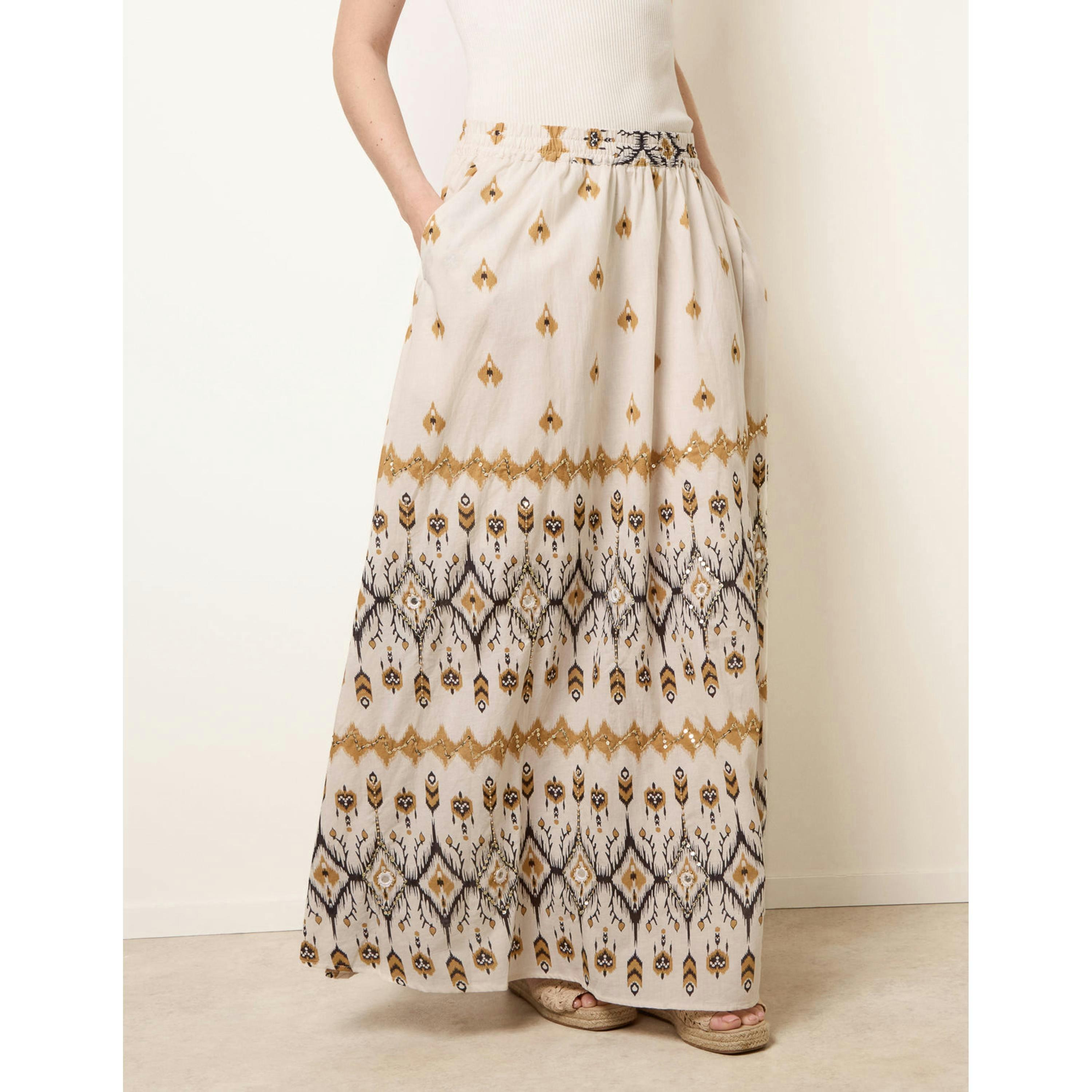 Blue Vanilla Embroidered Midi Skirt  in Stone , view 2 of 5