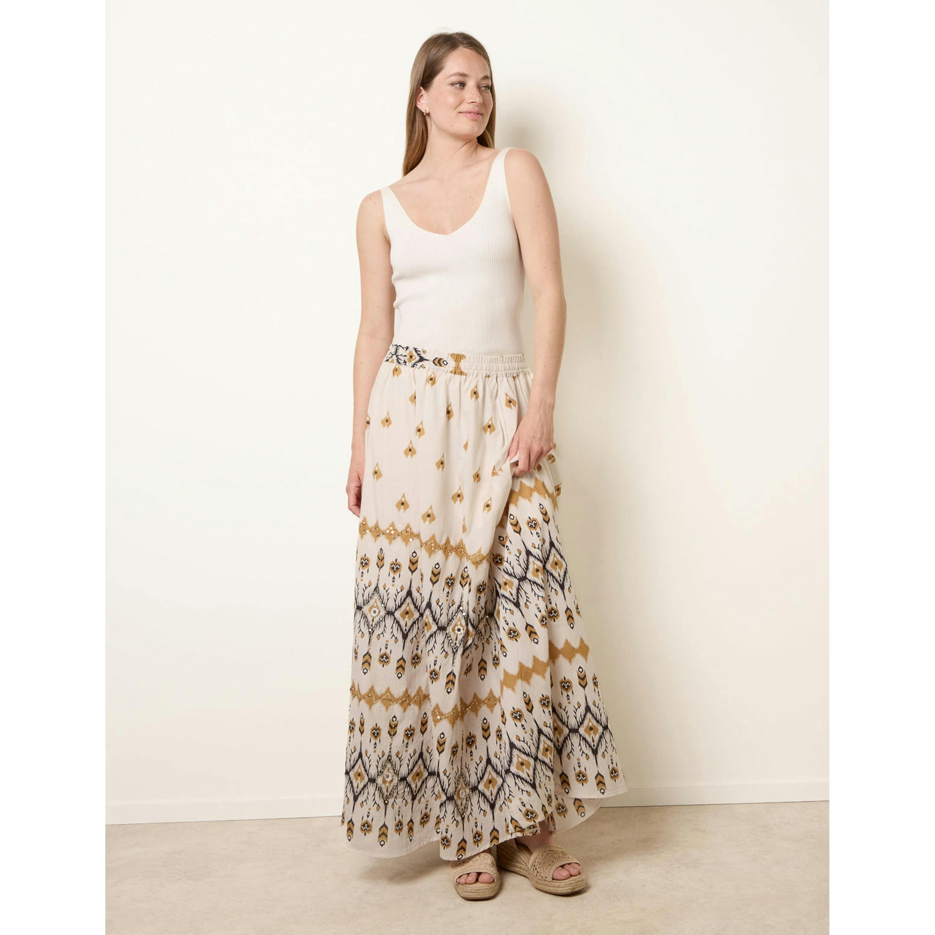 Blue Vanilla Embroidered Midi Skirt  in Stone , view 3 of 5