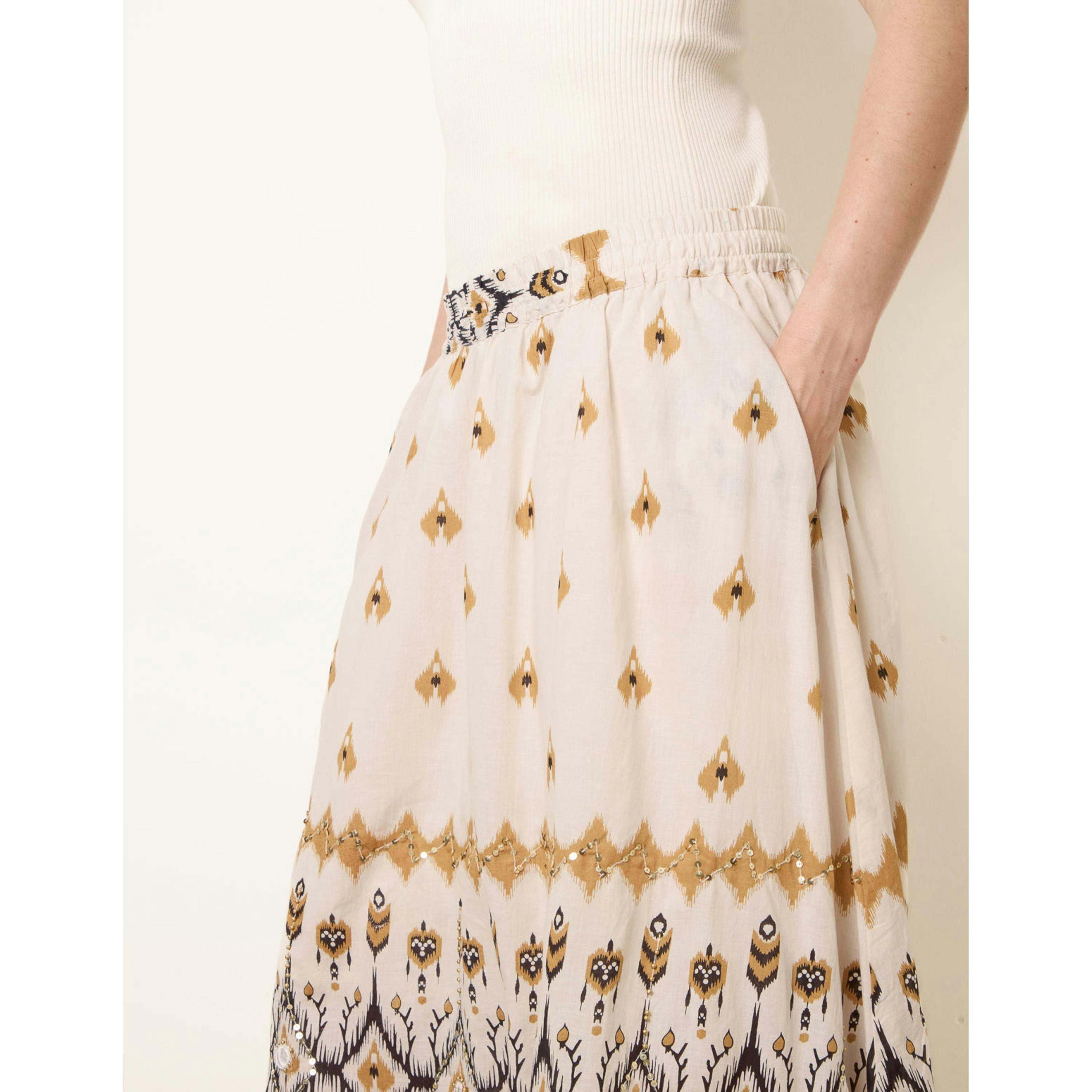 Blue Vanilla Embroidered Midi Skirt  in Stone , view 4 of 5