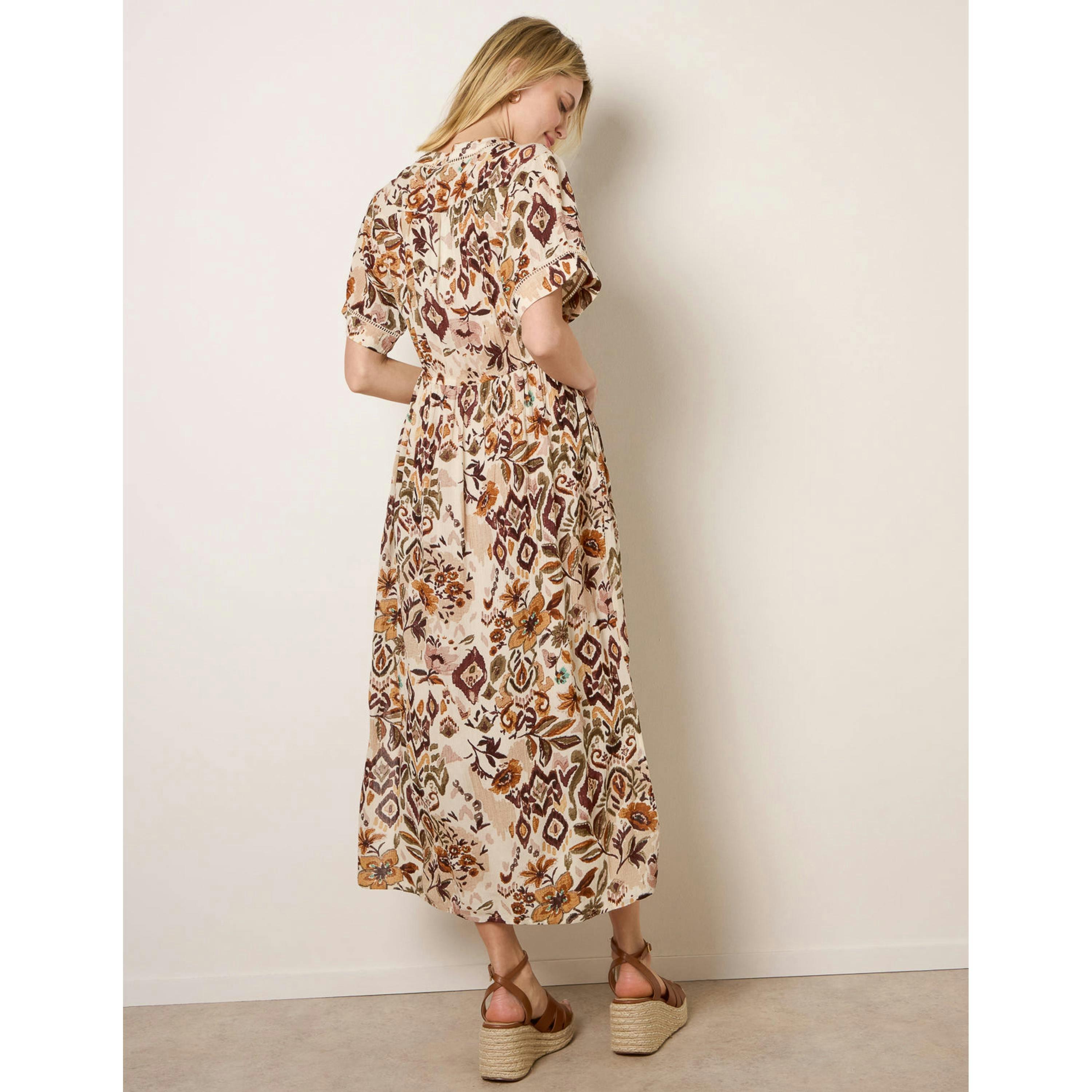 Blue Vanilla Printed Drawstring Waist Midi Dress  in Brown , view 2 of 4