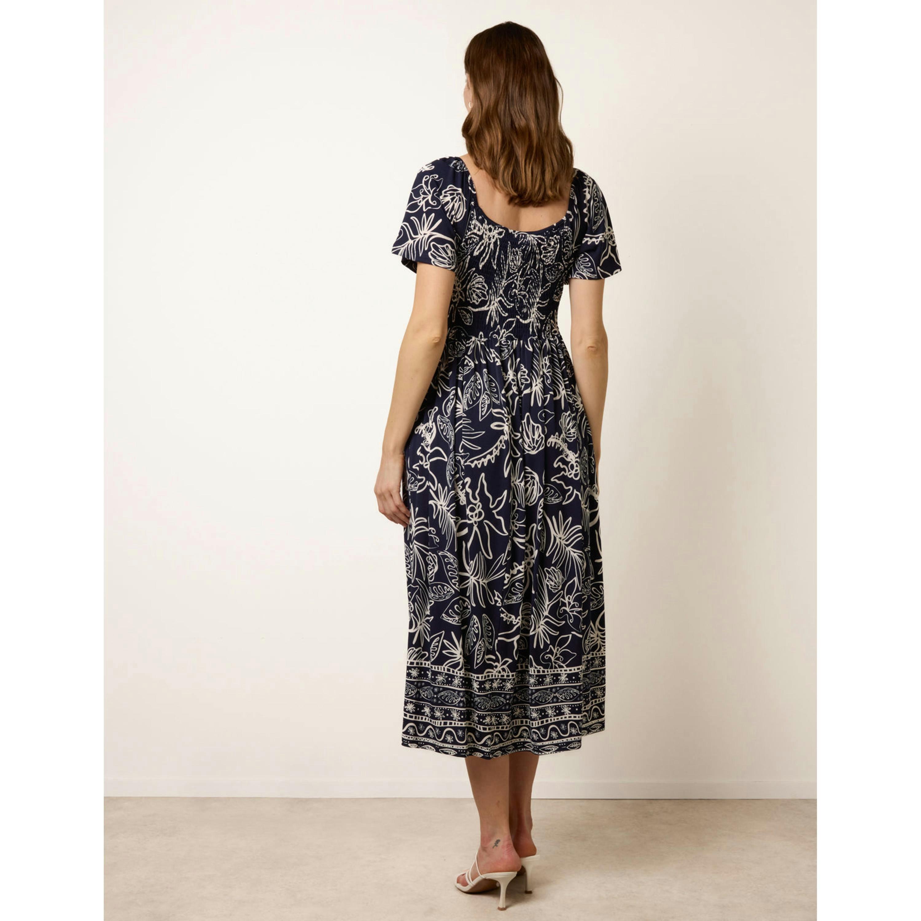 Blue Vanilla Shirred Drop Waist Midi Dress  in Navy , view 2 of 4
