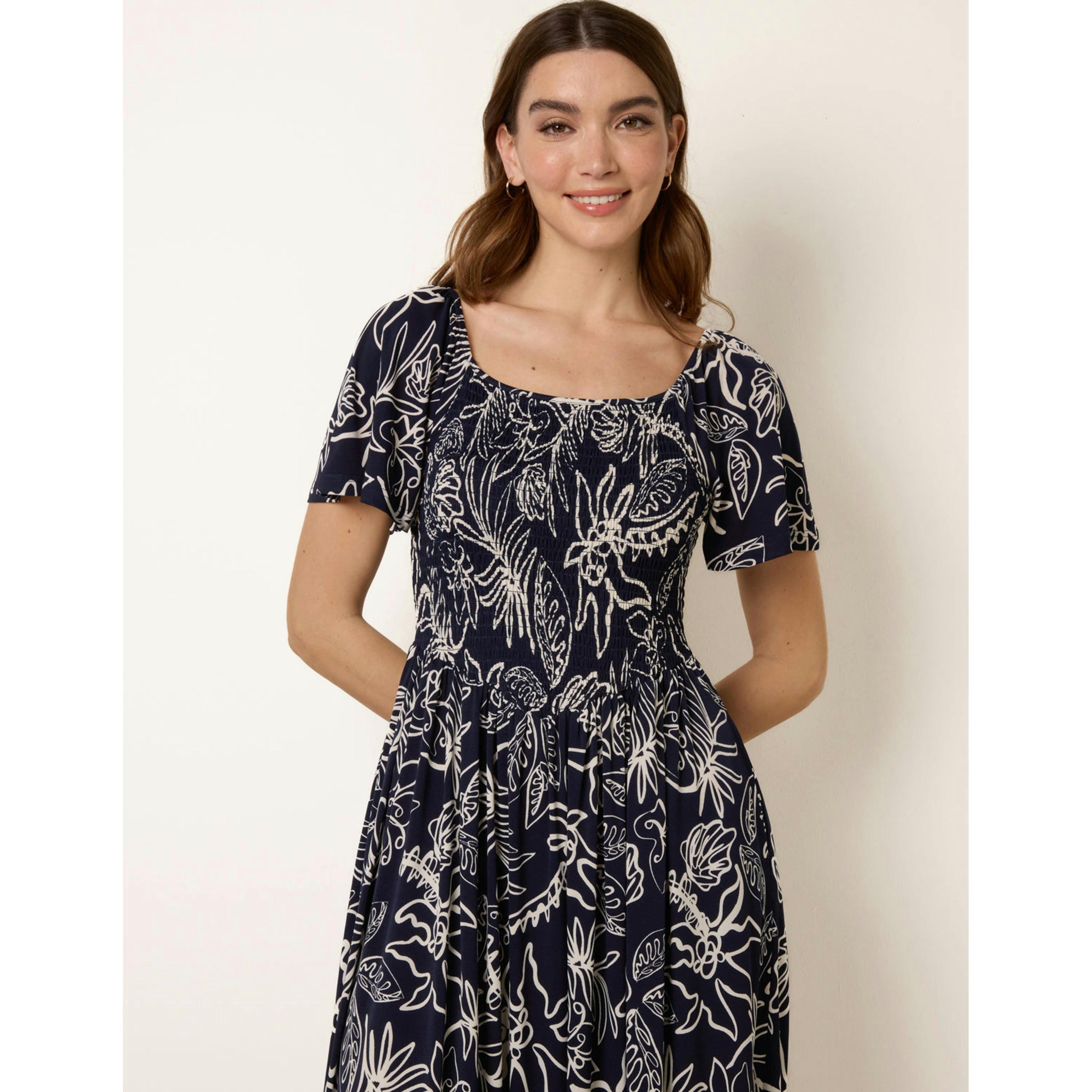 Blue Vanilla Shirred Drop Waist Midi Dress  in Navy , view 3 of 4