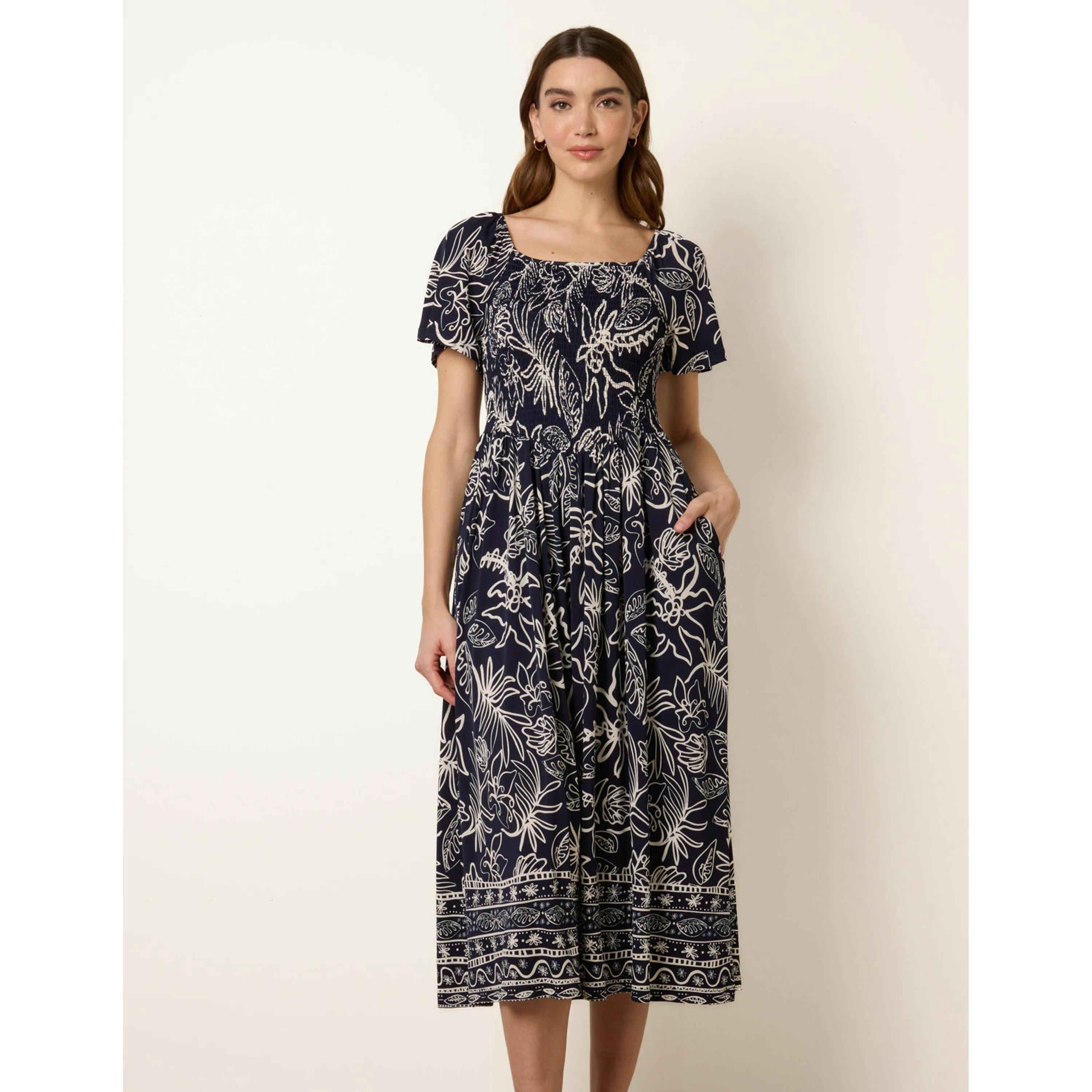 Blue Vanilla Shirred Drop Waist Midi Dress  in Navy , view 4 of 4