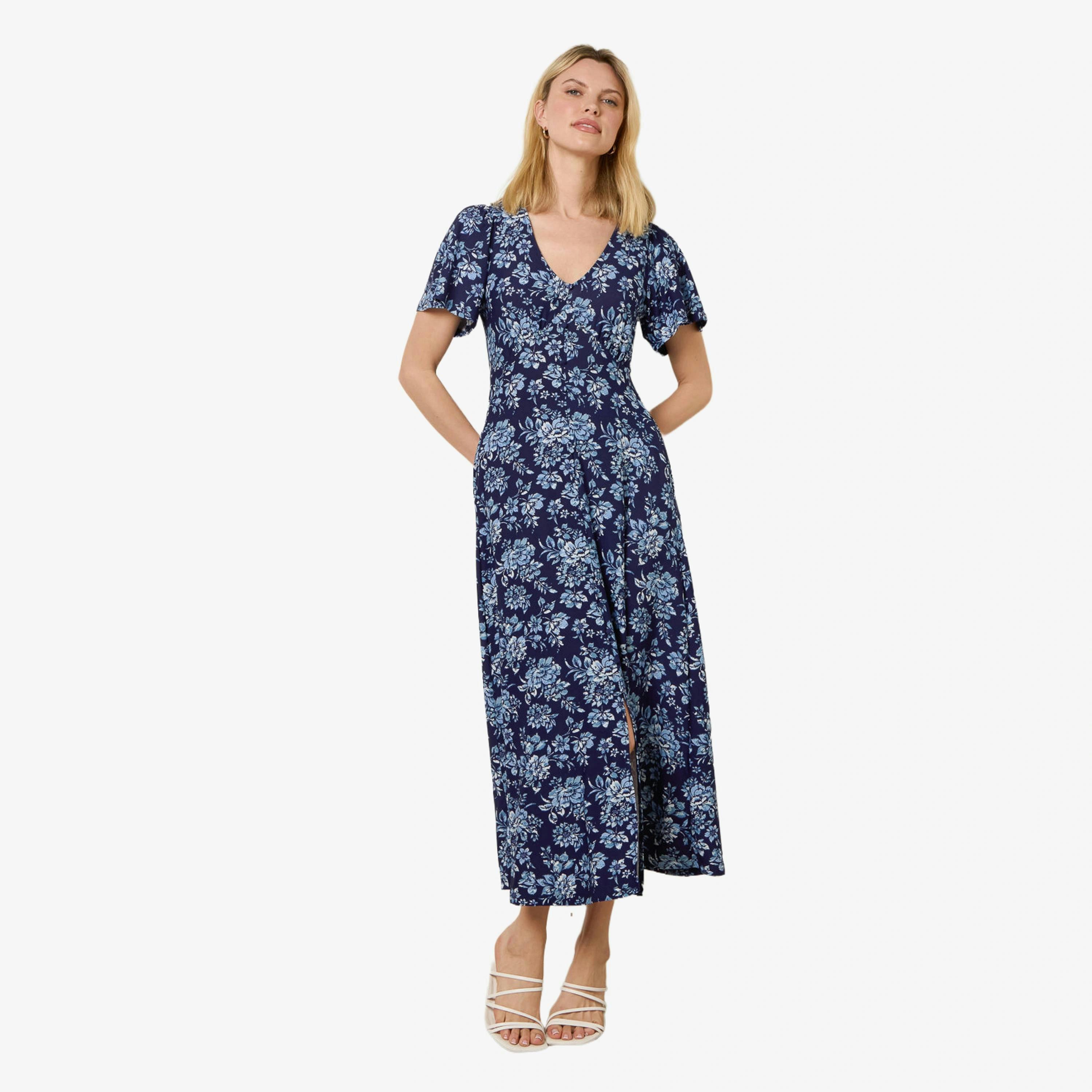 Blue Vanilla Floral Button Through Midi Dress   in  Blue , view 1 of 4